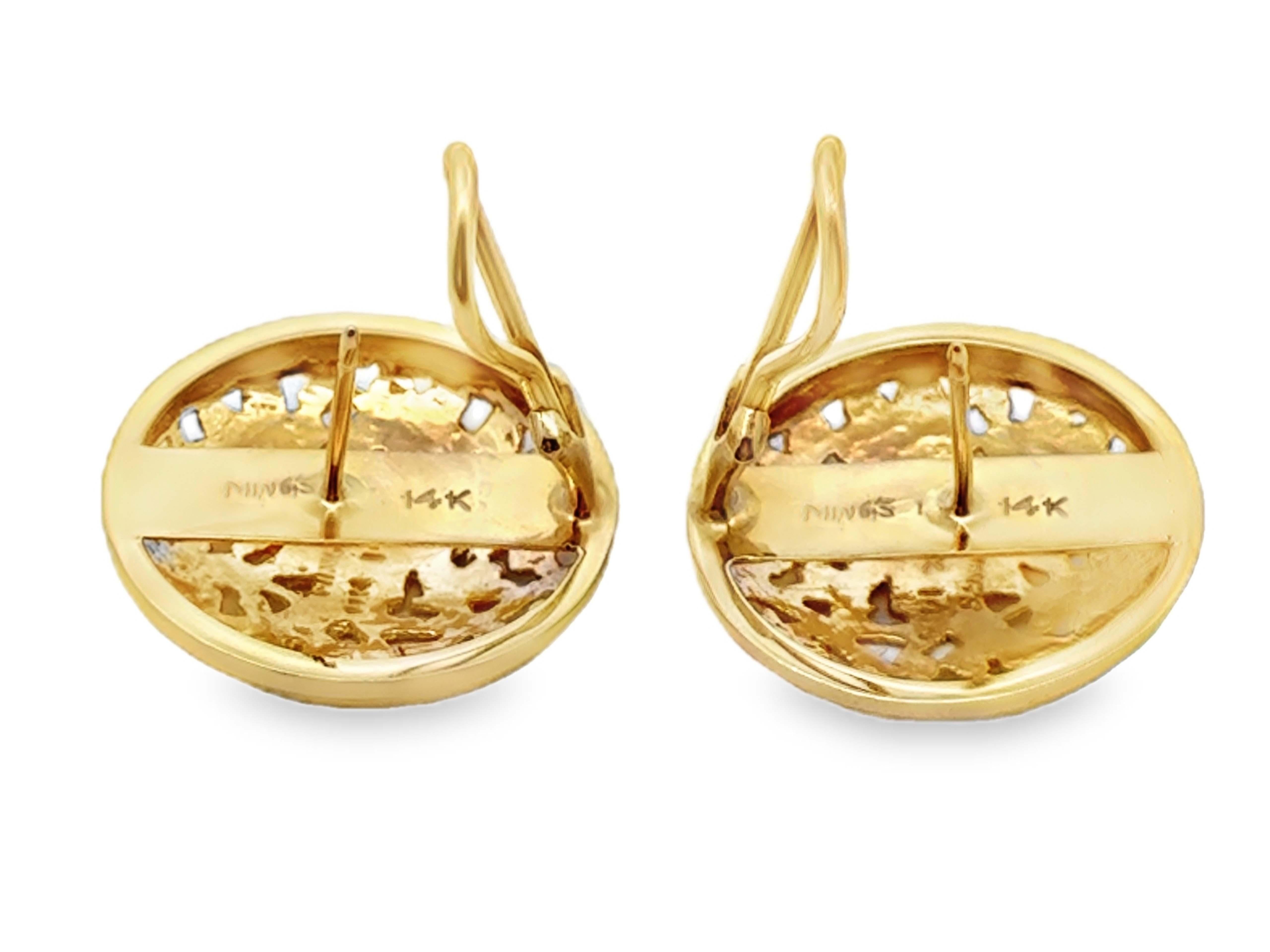 Ming's Hawaii Bird on a Plum Large Round Earrings 14K Yellow Gold 4