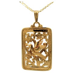 Ming's Hawaii Bird on a Plum Rectangular Necklace 14k Yellow Gold