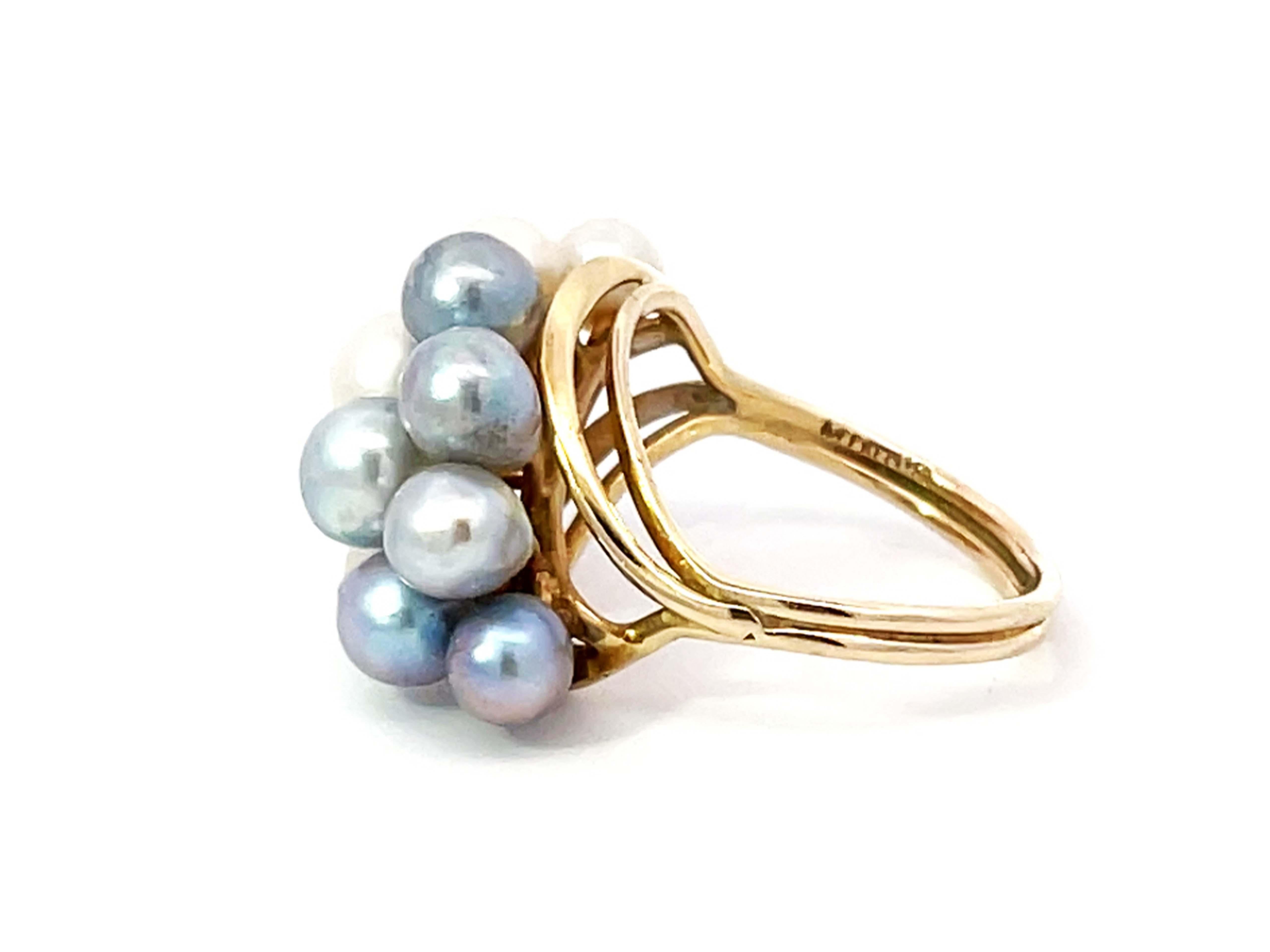 Women's Ming's Hawaii Blue and White Pearl Ring 14k Yellow Gold For Sale