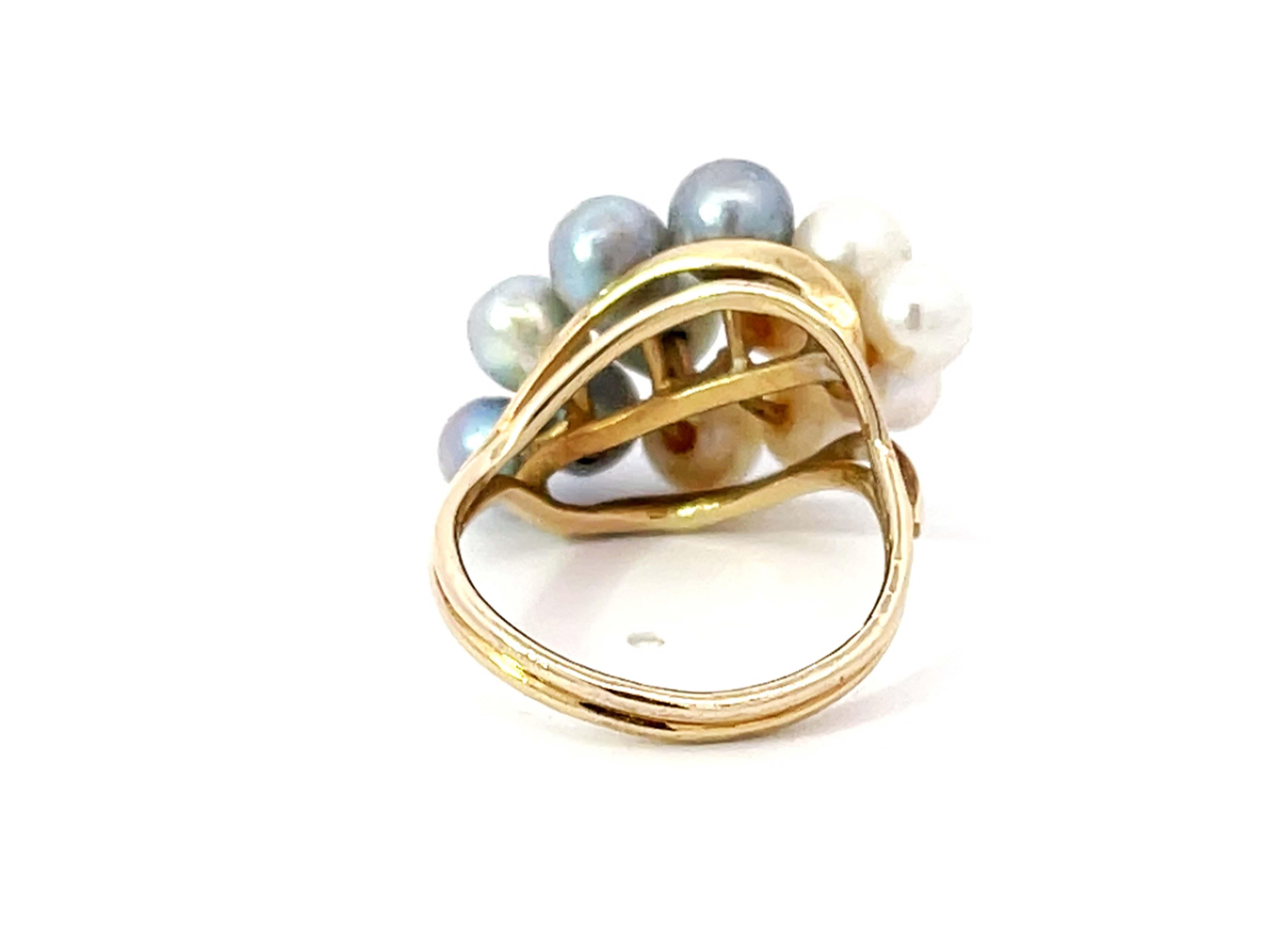 Ming's Hawaii Blue and White Pearl Ring 14k Yellow Gold For Sale 1