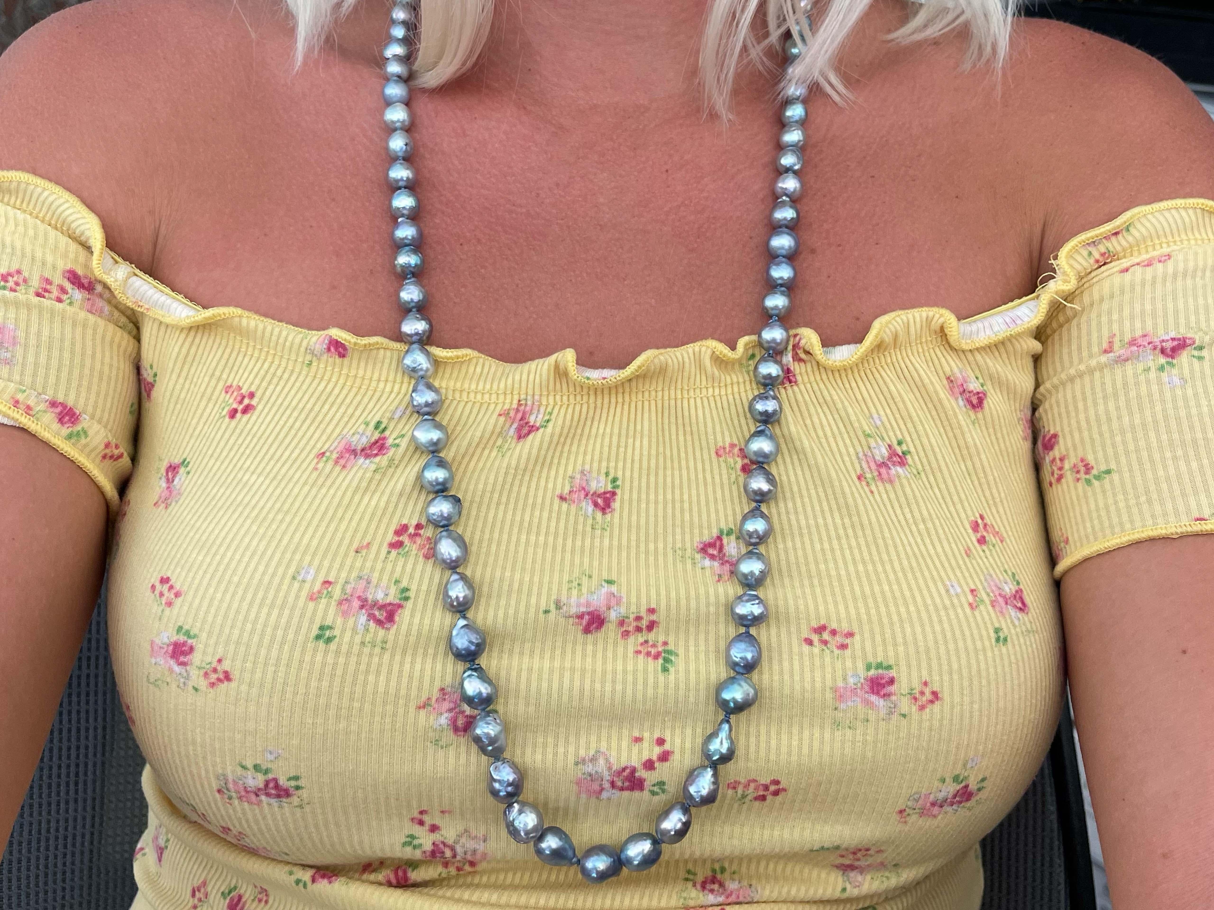 Modern Mings Hawaii Cultured Baroque Pearl Bead Strand Necklace with Jade Clasp