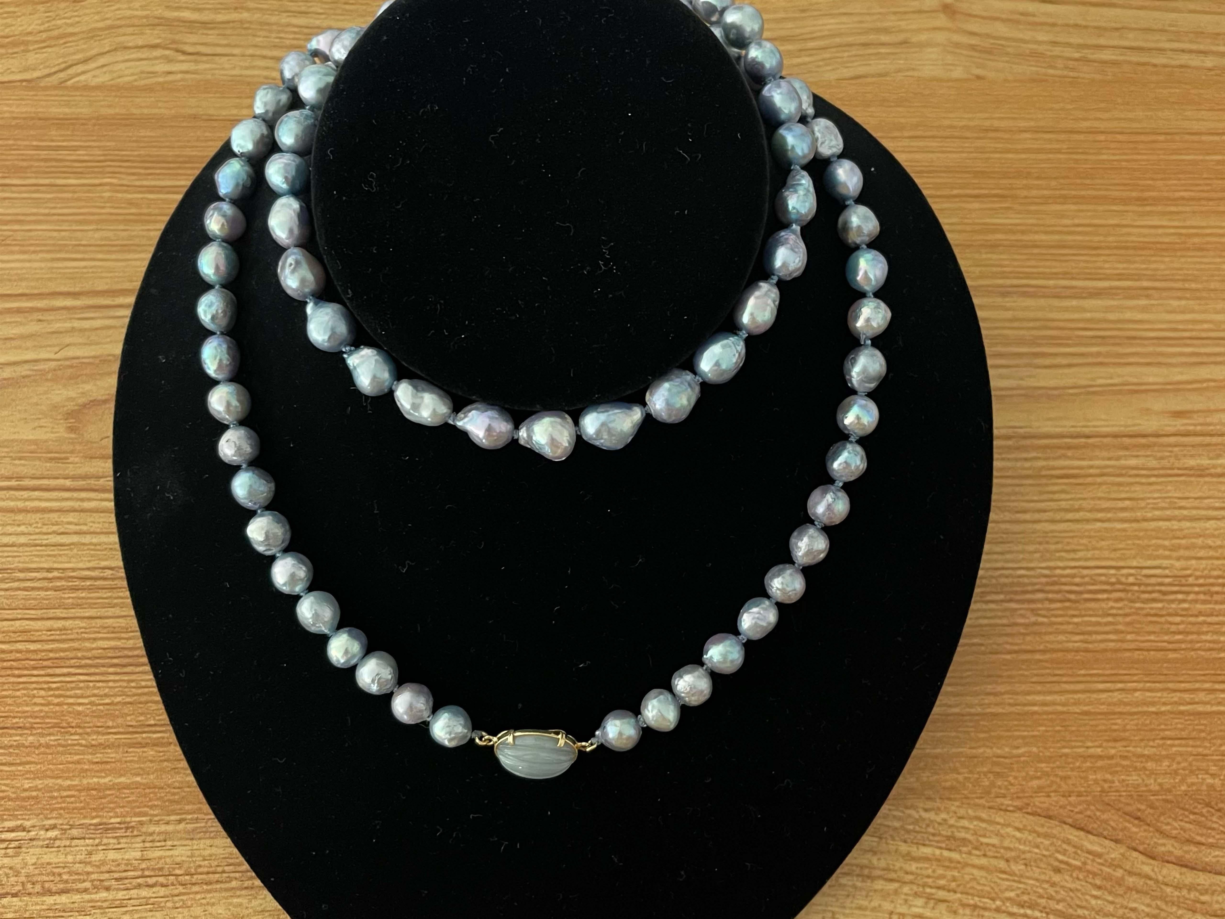 Round Cut Mings Hawaii Cultured Baroque Pearl Bead Strand Necklace with Jade Clasp