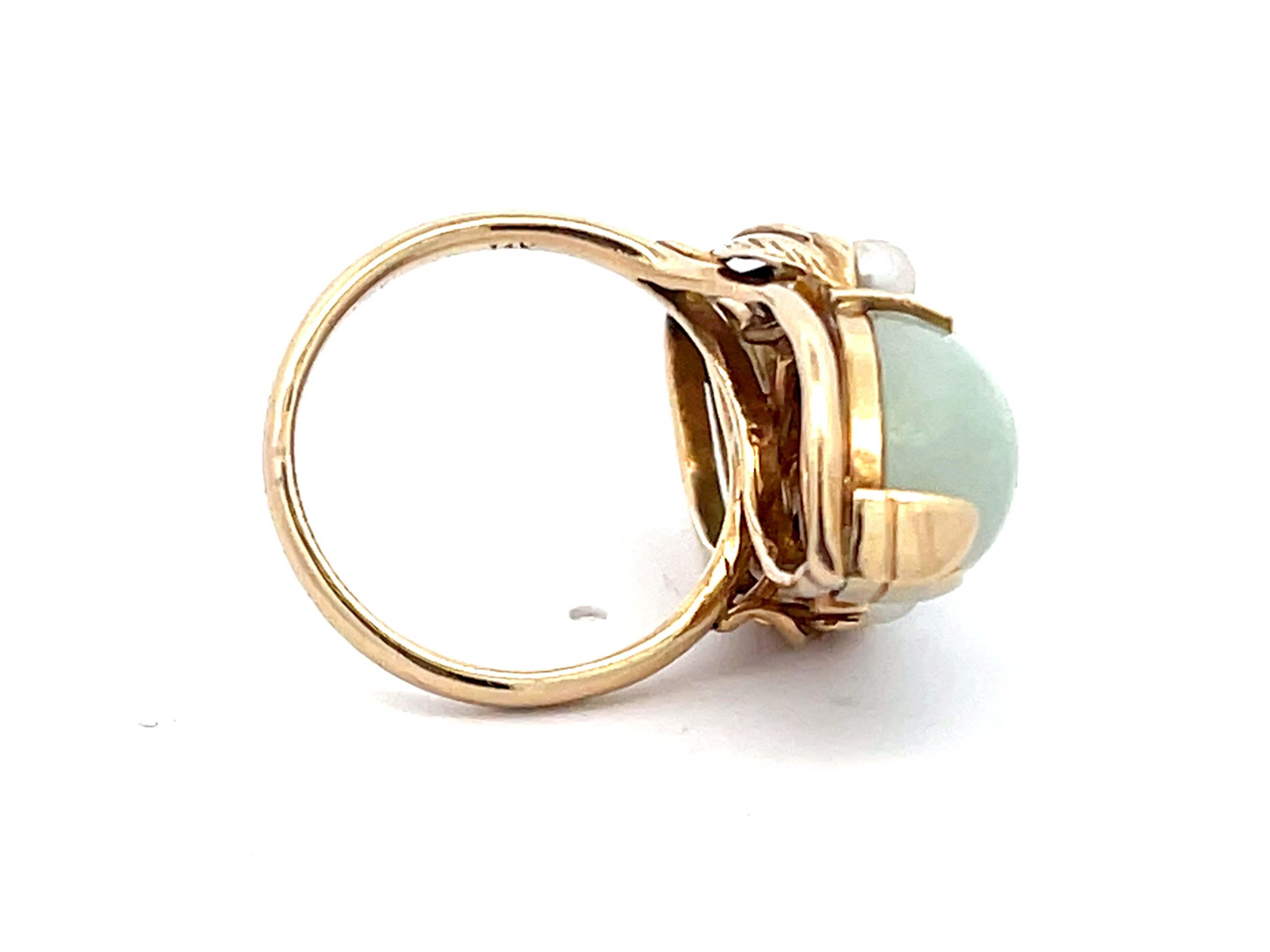 Modern Mings Hawaii Double Jade and Pearl Ring in 14Karat Yellow Gold For Sale