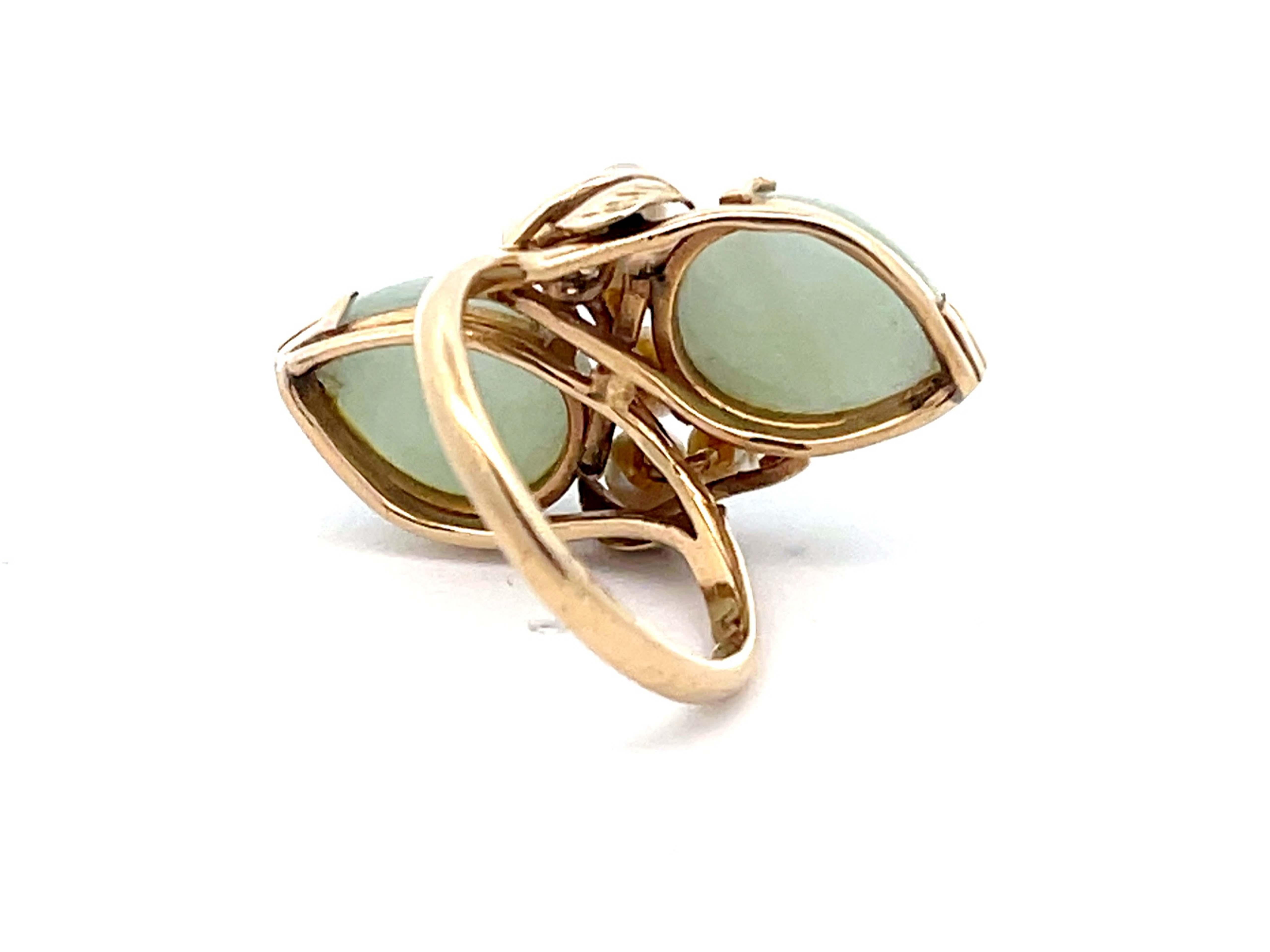 Cabochon Mings Hawaii Double Jade and Pearl Ring in 14Karat Yellow Gold For Sale