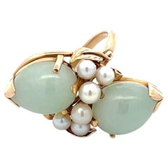 Mings Hawaii Double Jade and Pearl Ring in 14Karat Yellow Gold