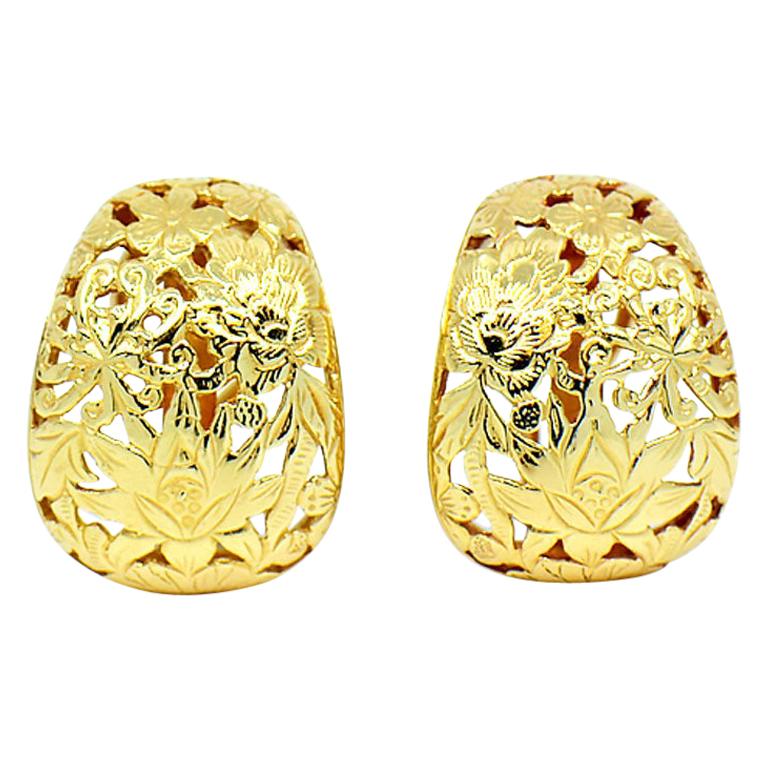 Ming's Hawaii Four Seasons Earrings 14 Karat Yellow Gold