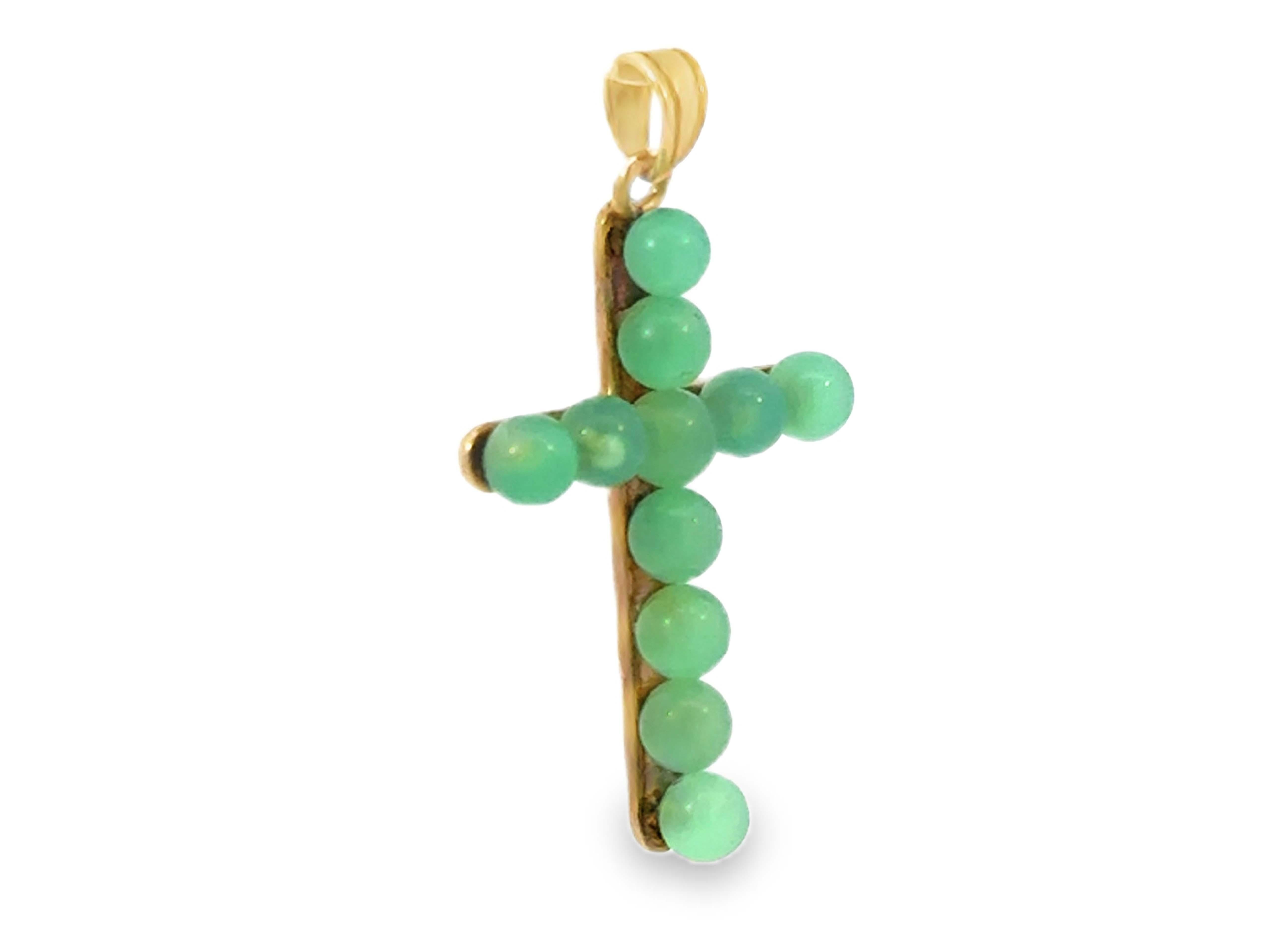 Moderne Pendentif croix en jade d'Hawaï Ming 14k or jaune en vente