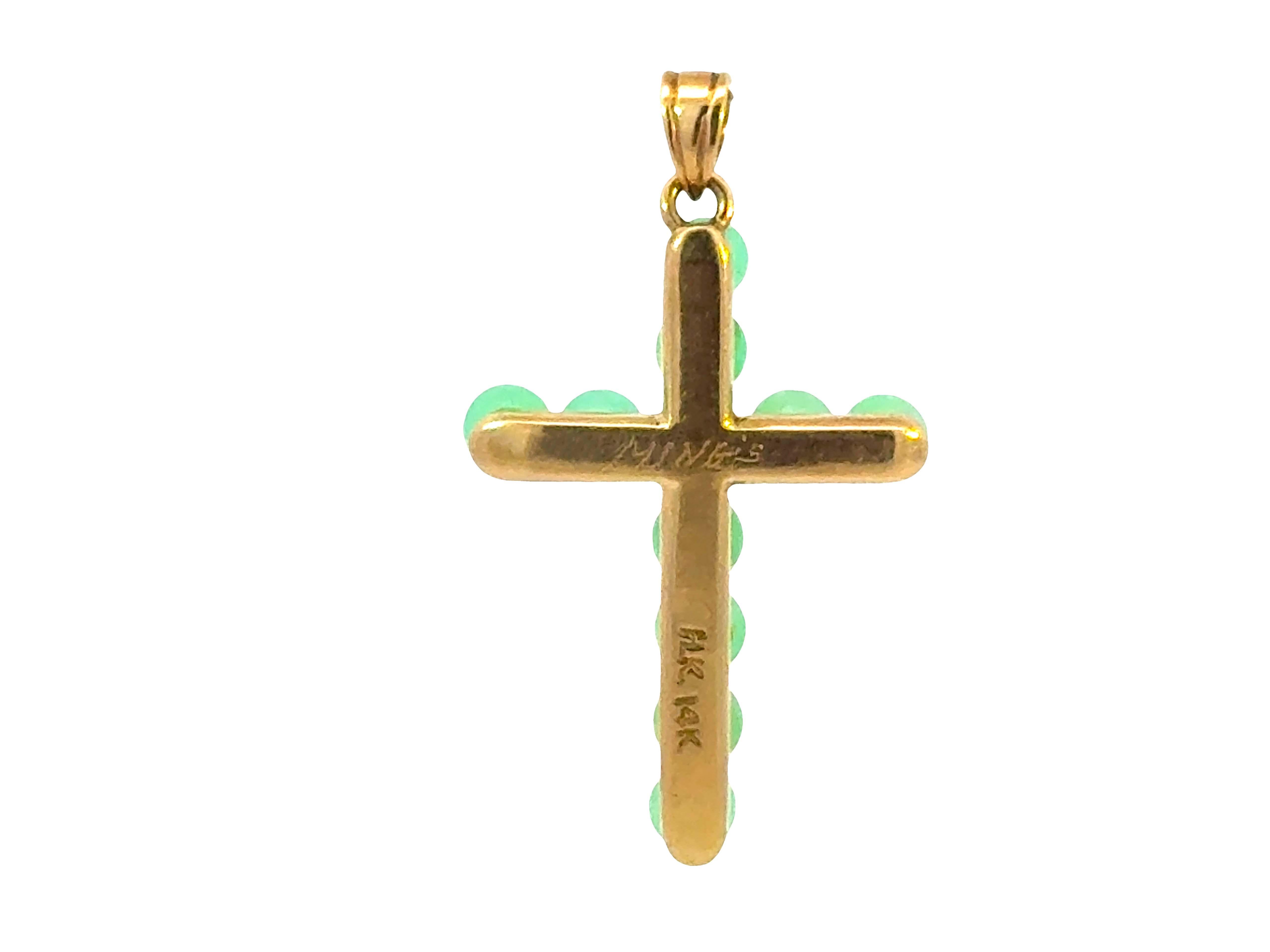 Pendentif croix en jade d'Hawaï Ming 14k or jaune en vente 1