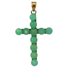 Pendentif croix en jade d'Hawaï Ming 14k or jaune