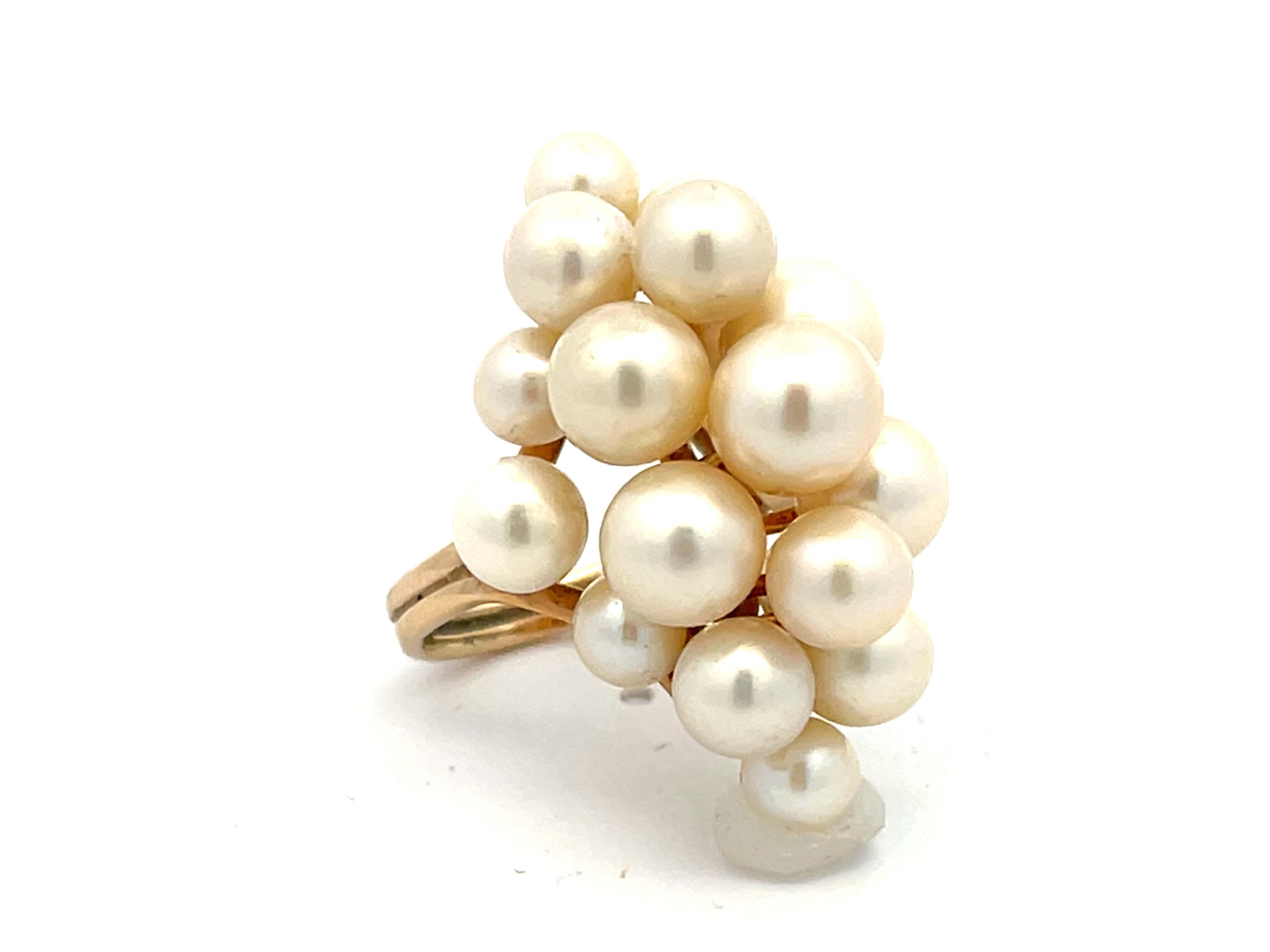 Modern Ming's Hawaii Large Akoya Pearl Cluster Ring 14k Yellow Gold For Sale