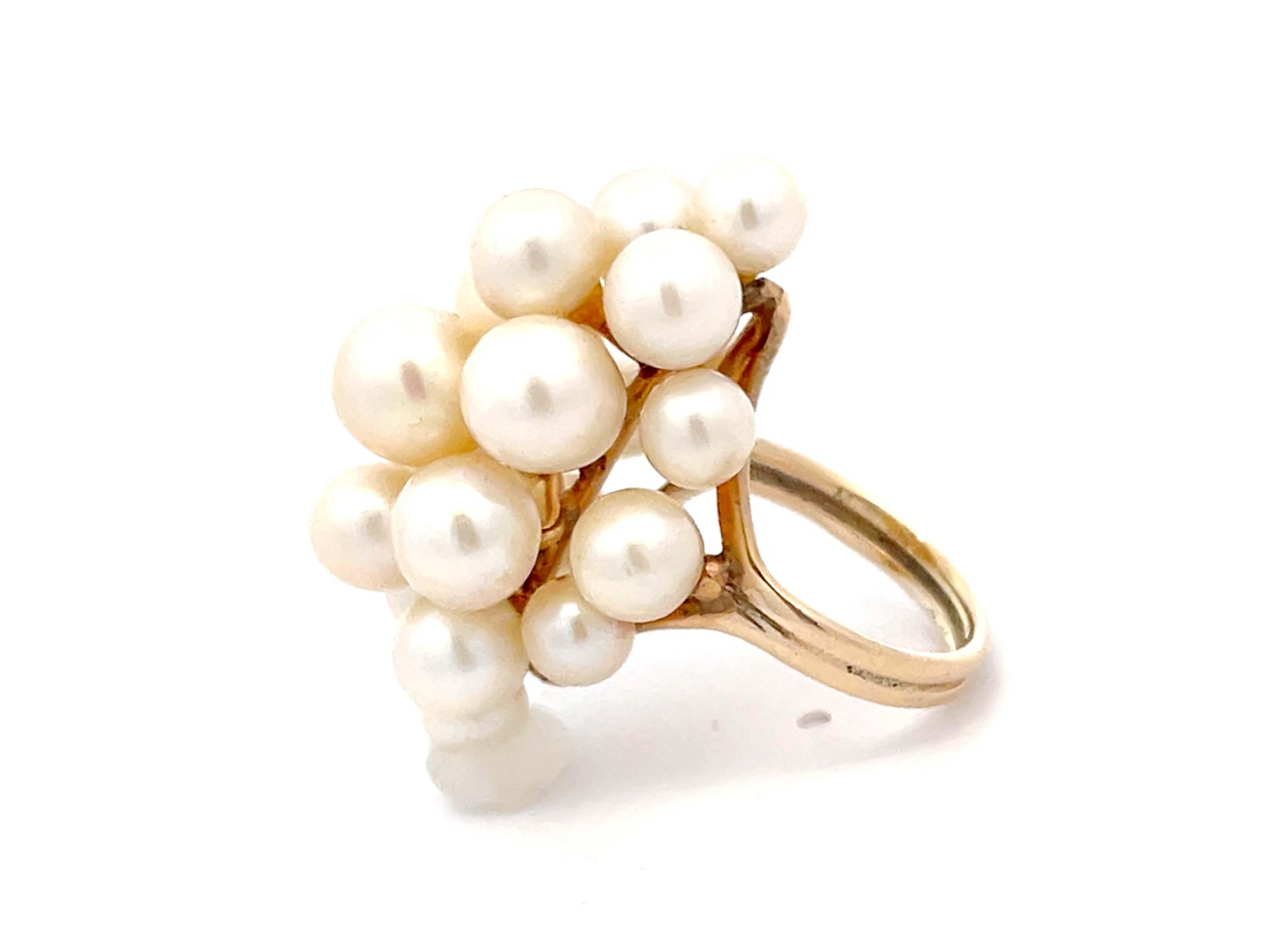 Women's Ming's Hawaii Large Akoya Pearl Cluster Ring 14k Yellow Gold For Sale