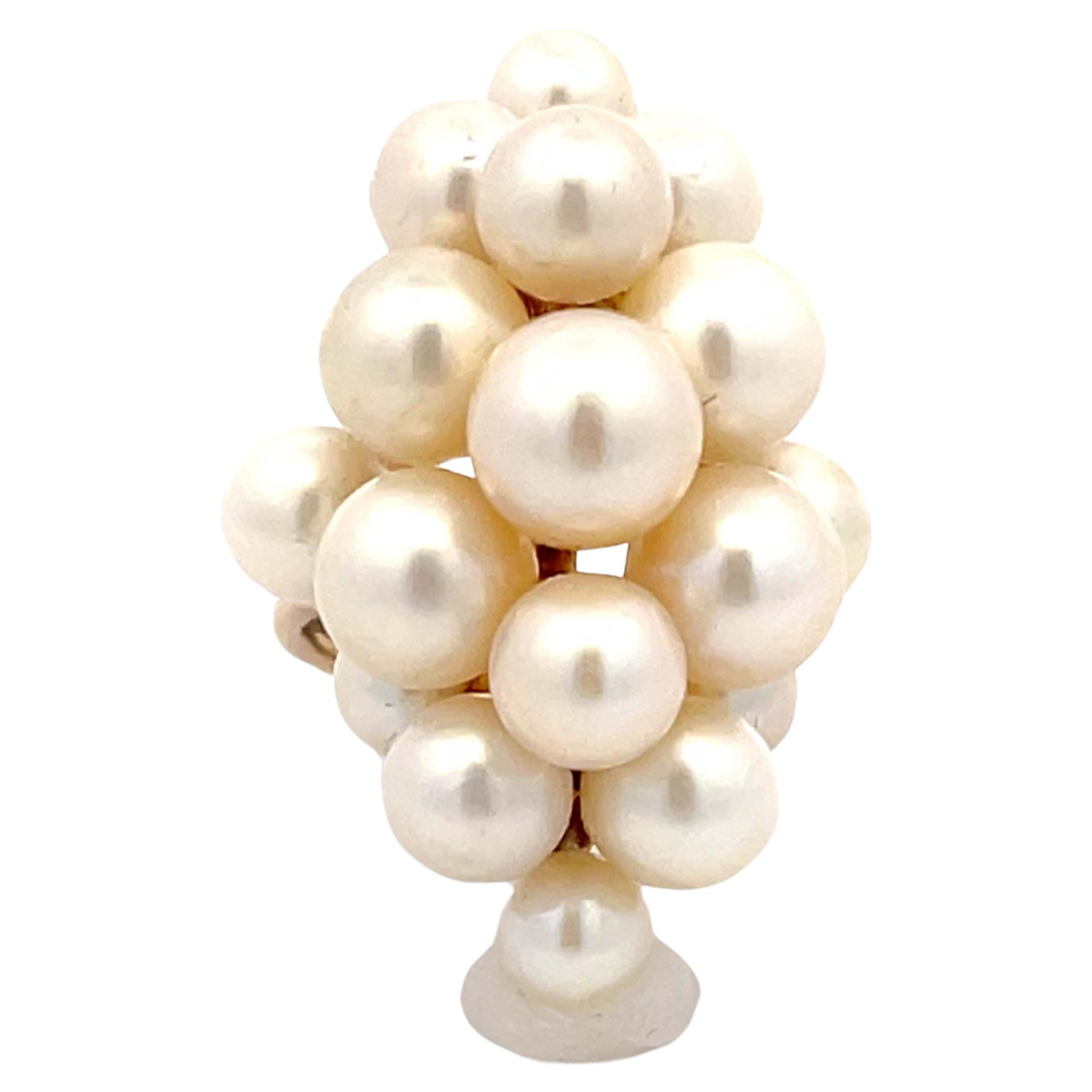 Ming's Hawaii Large Akoya Pearl Cluster Ring 14k Yellow Gold For Sale