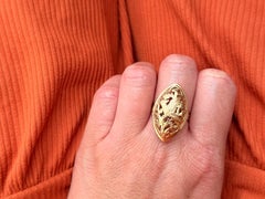 Ming's Hawaii Large Pierced Cutout Bird on a Plum Marquise Ring 14k Yellow Gold