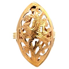Ming's Hawaii Large Pierced Cutout Bird on a Plum Marquise Ring 14k Yellow Gold
