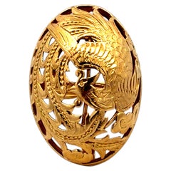 Ming's Hawaii Large Pierced Oval Phoenix Ring 14k Yellow Gold