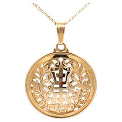 Retro Mings Hawaii Long Life Round Pendant in 14Karat Yellow Gold with Chain