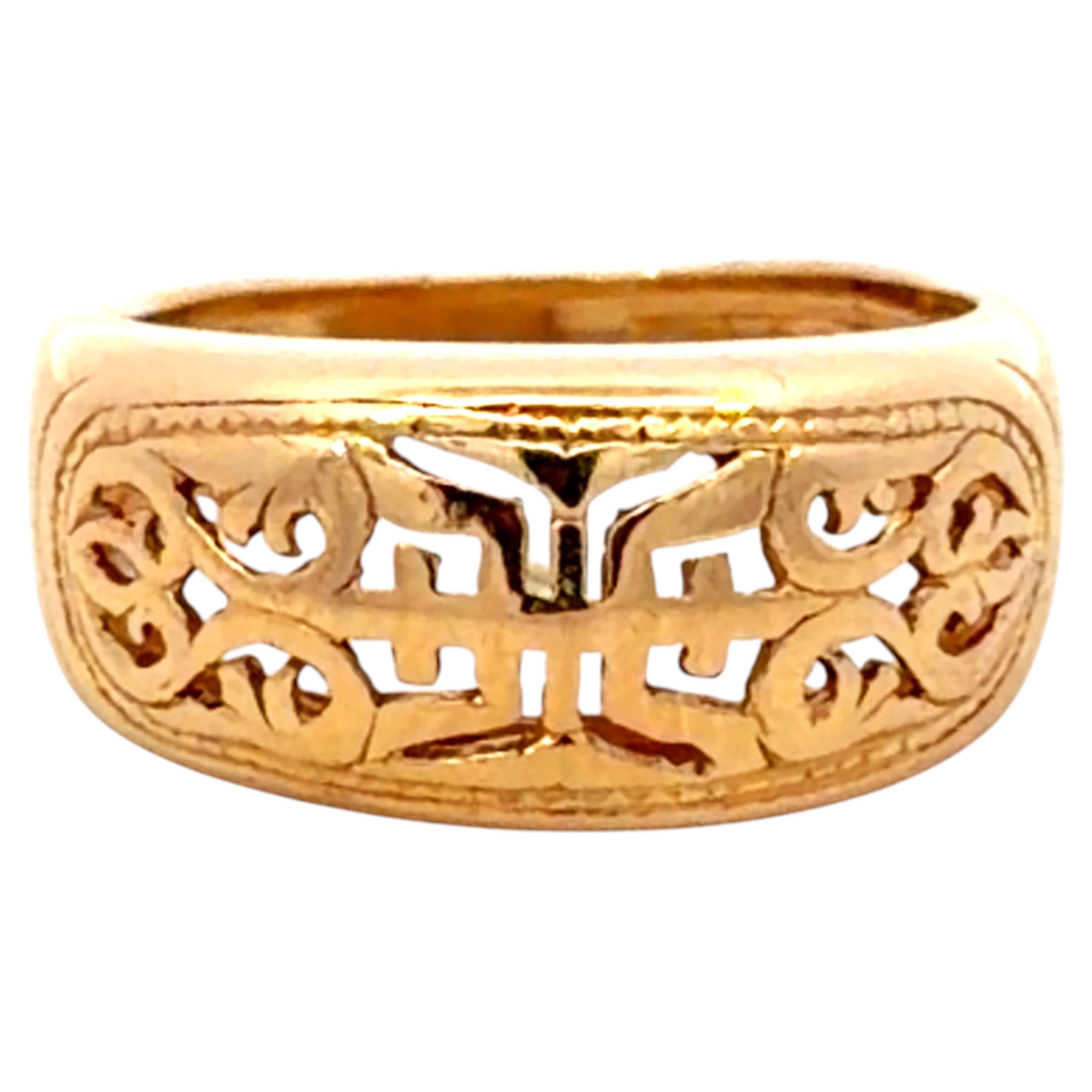 Ming Ming Hawaii Longevity Cigar Band Ring 14k Yellow Gold