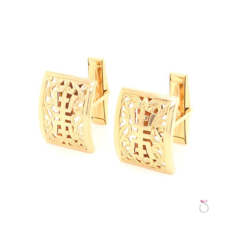 Moderno Gemelli da polso Ming's Hawaii Longevity in oro giallo 14 carati in vendita