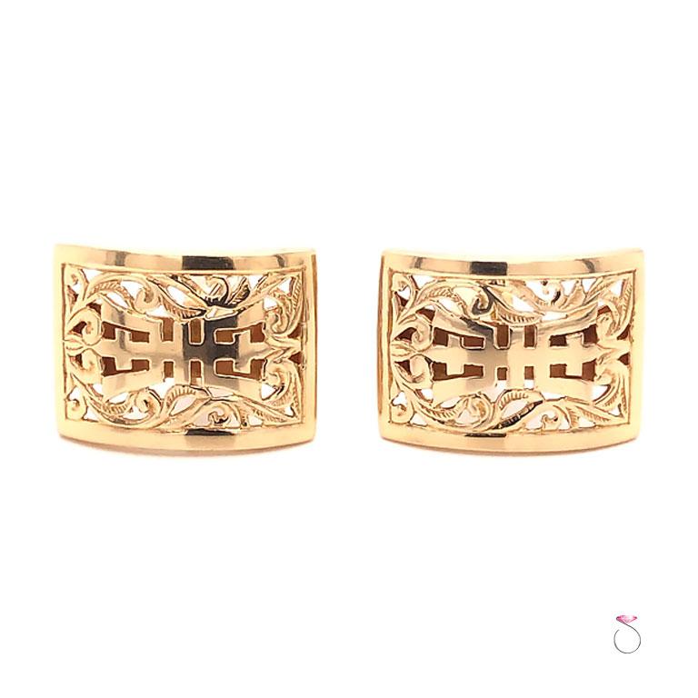 Modern Ming's Hawaii Longevity Cufflinks in 14 Karat Yellow Gold For Sale