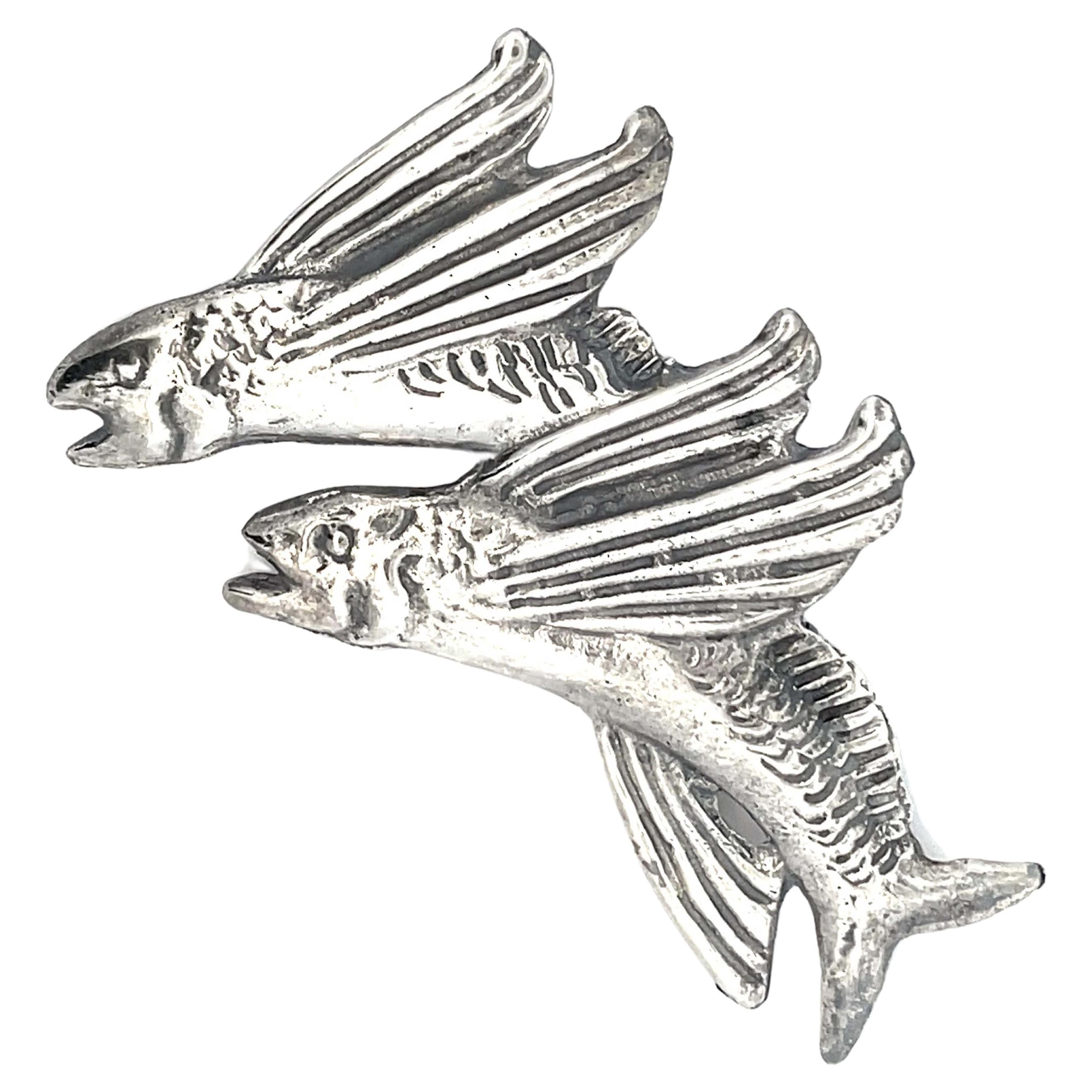 Mings Hawaii Malolo Flying Fish Brooch in Sterling Silver For Sale