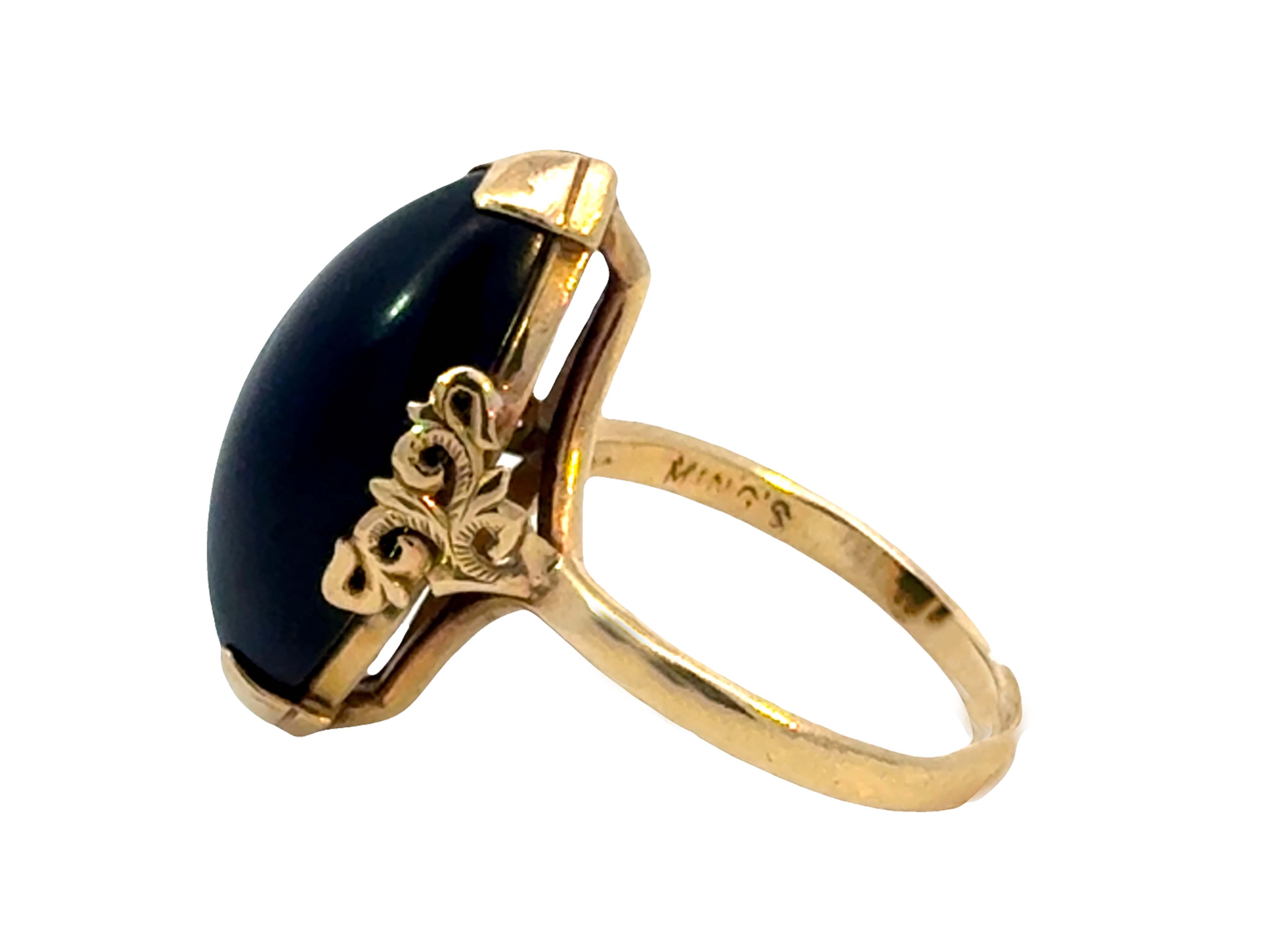 Bague en jade noir à cabochon marquis de Ming Ming Hawaii, or jaune 14k Pour femmes en vente