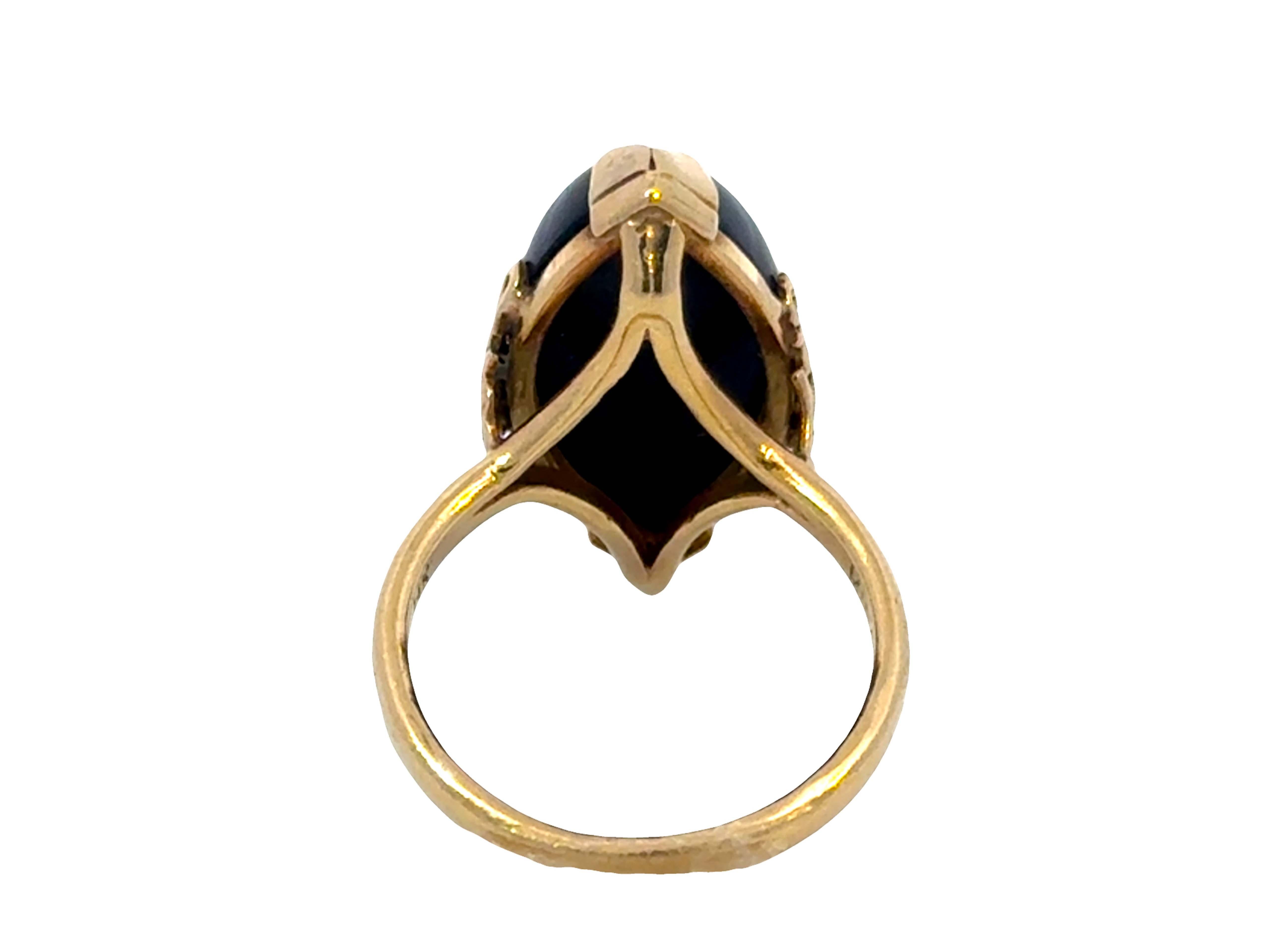 Bague en jade noir à cabochon marquis de Ming Ming Hawaii, or jaune 14k en vente 1