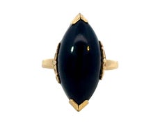 Bague en jade noir à cabochon marquis de Ming Ming Hawaii, or jaune 14k