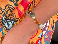 Mings Hawaii Multi Colored Jade Bracelet 14K Yellow Gold