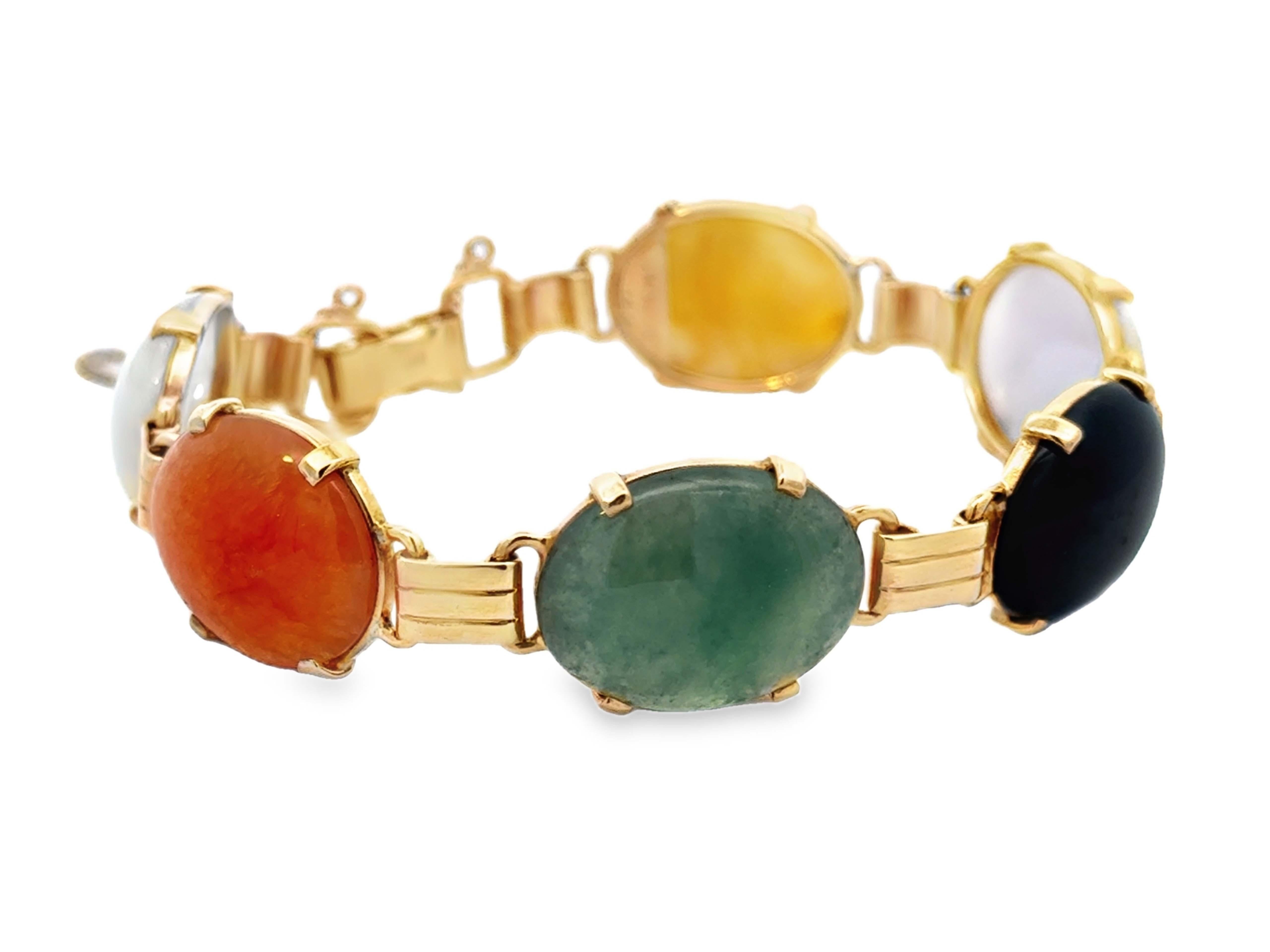 Moderne Mings Hawaii Bracelet en or jaune 14 carats et jade multicolore en vente