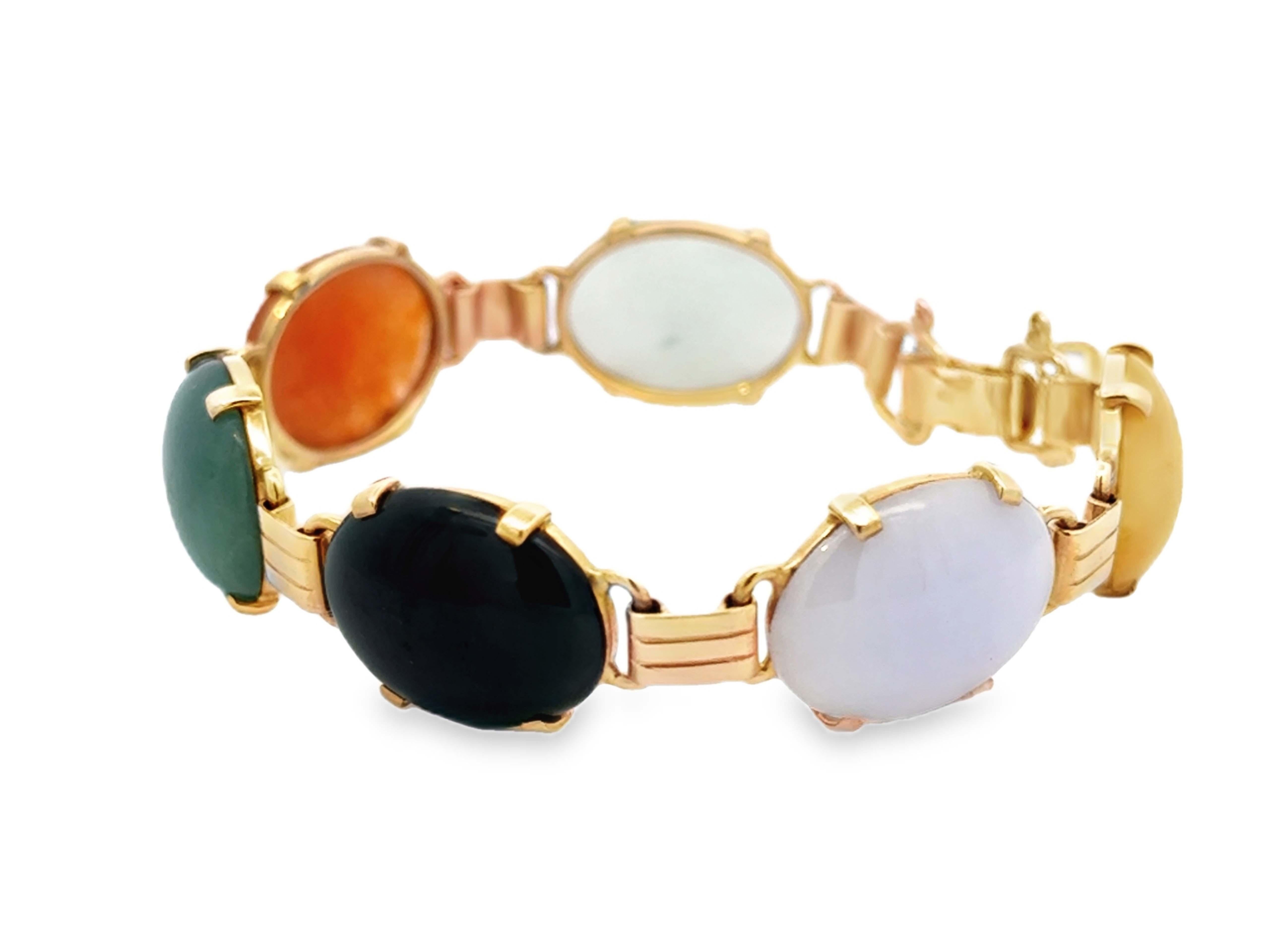 Taille cabochon Mings Hawaii Bracelet en or jaune 14 carats et jade multicolore en vente