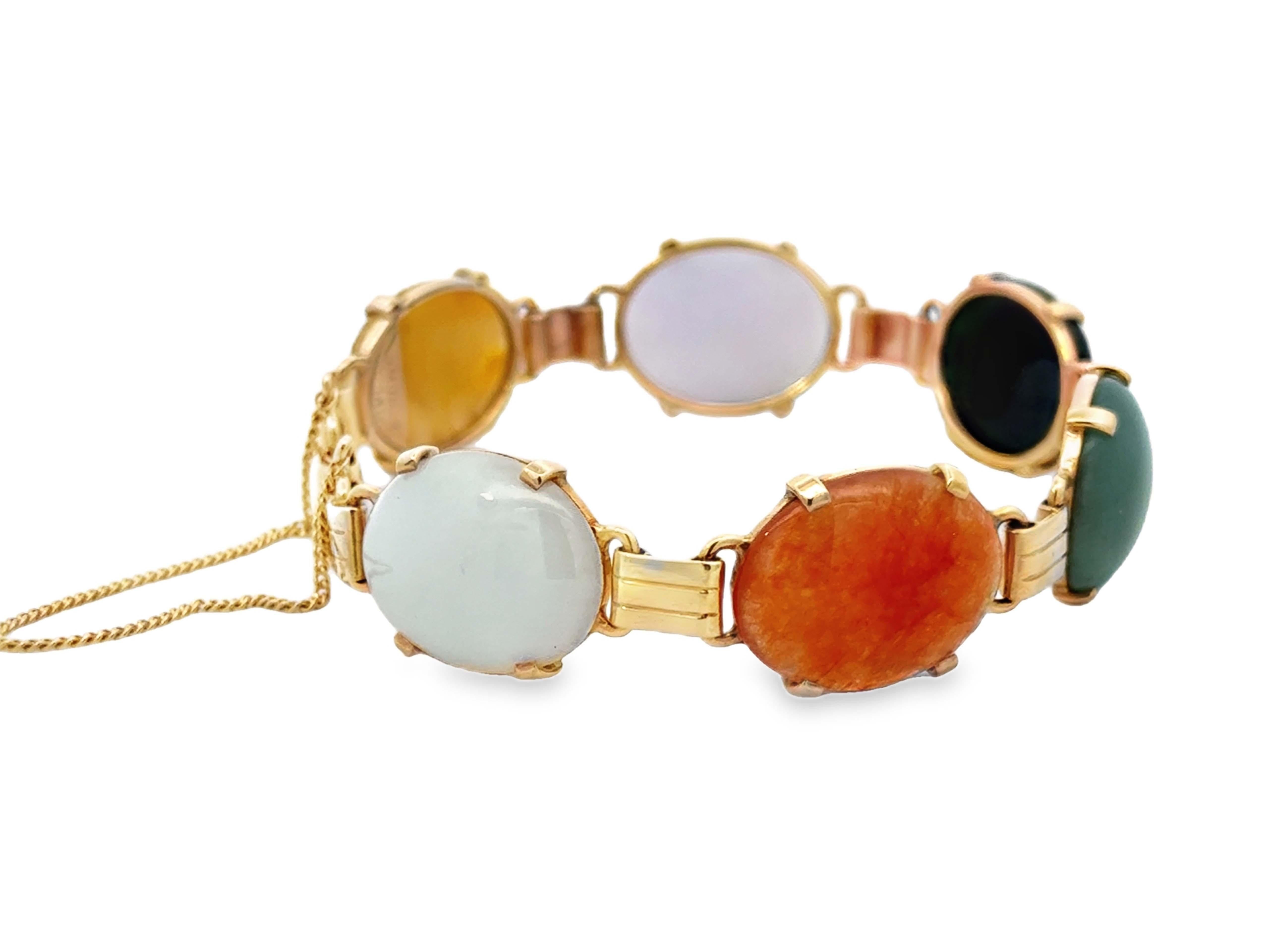 Mings Hawaii Bracelet en or jaune 14 carats et jade multicolore Excellent état - En vente à Honolulu, HI