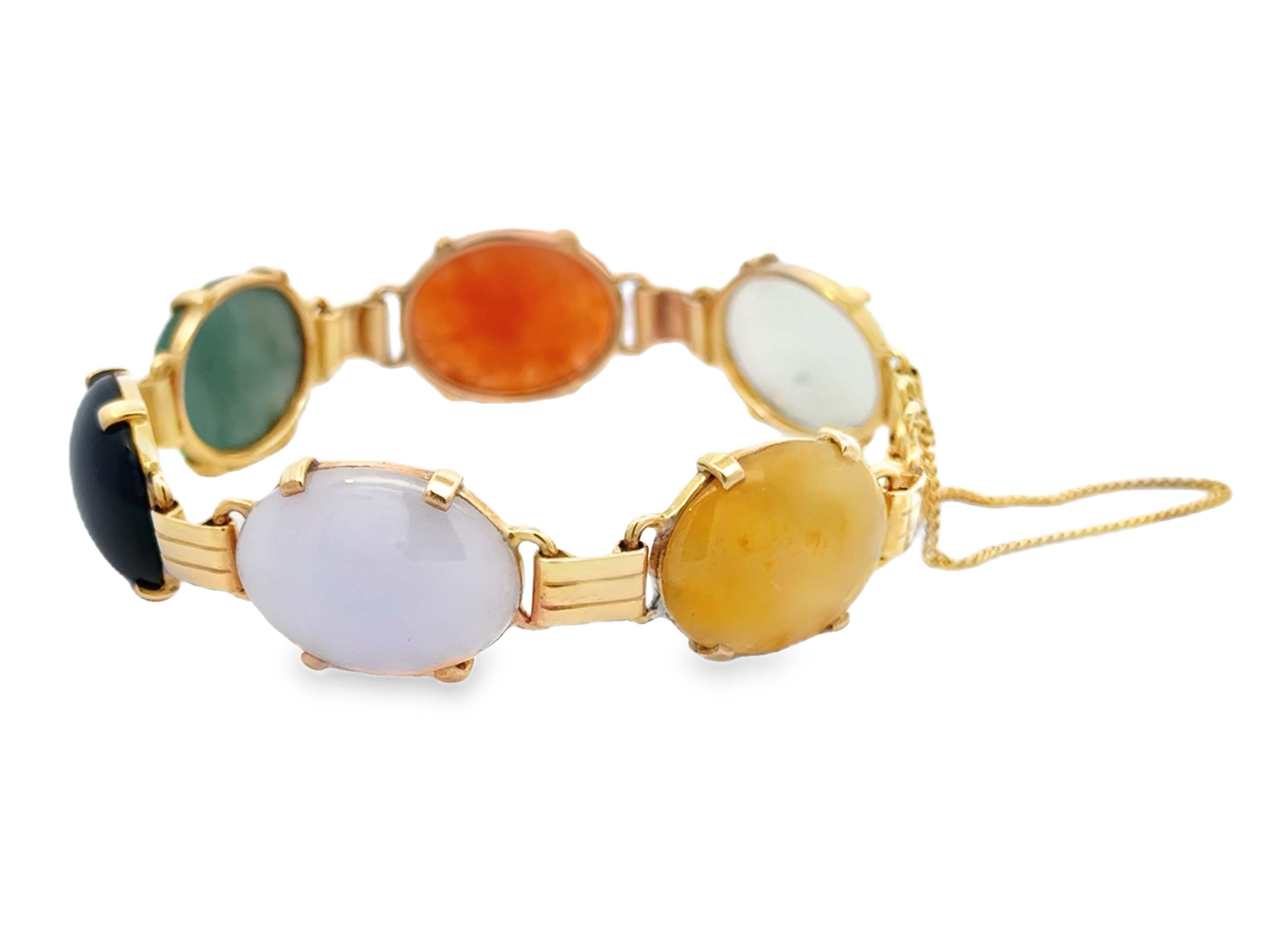Mings Hawaii Bracelet en or jaune 14 carats et jade multicolore Unisexe en vente