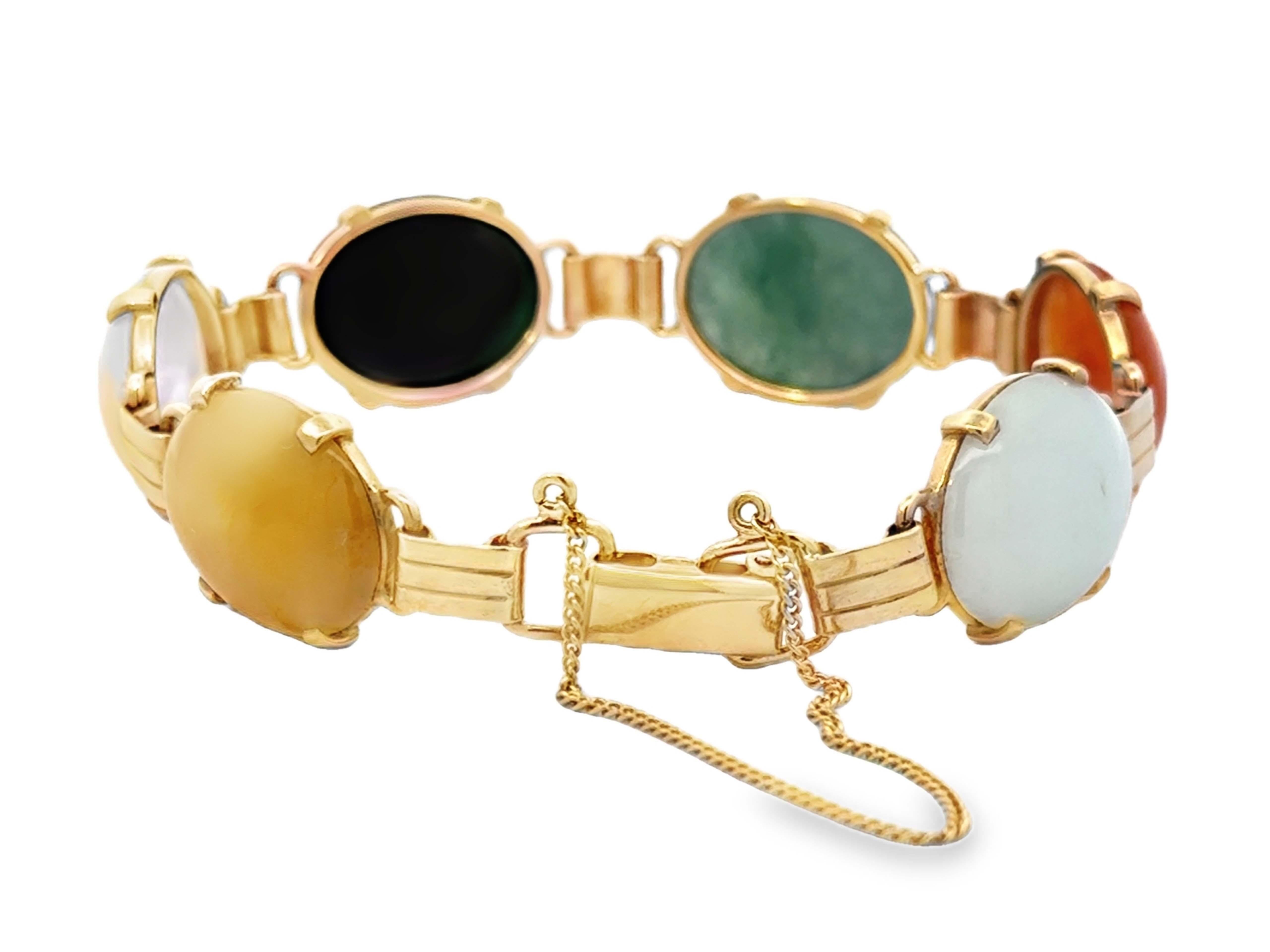 Mings Hawaii Bracelet en or jaune 14 carats et jade multicolore en vente 1