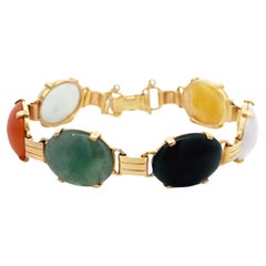 Mings Hawaii Multi Colored Jade Bracelet 14K Yellow Gold