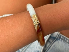 Mings Hawaii Multi Colored Jade Hinged Bangle in 14k Yellow Gold