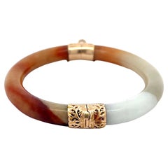 Mings Hawaii Multi Colored Jade Hinged Bangle in 14k Yellow Gold