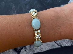 Mings Hawaii Oval Jade and Pearl Leaf Bracelet in 14k Yellow Gold