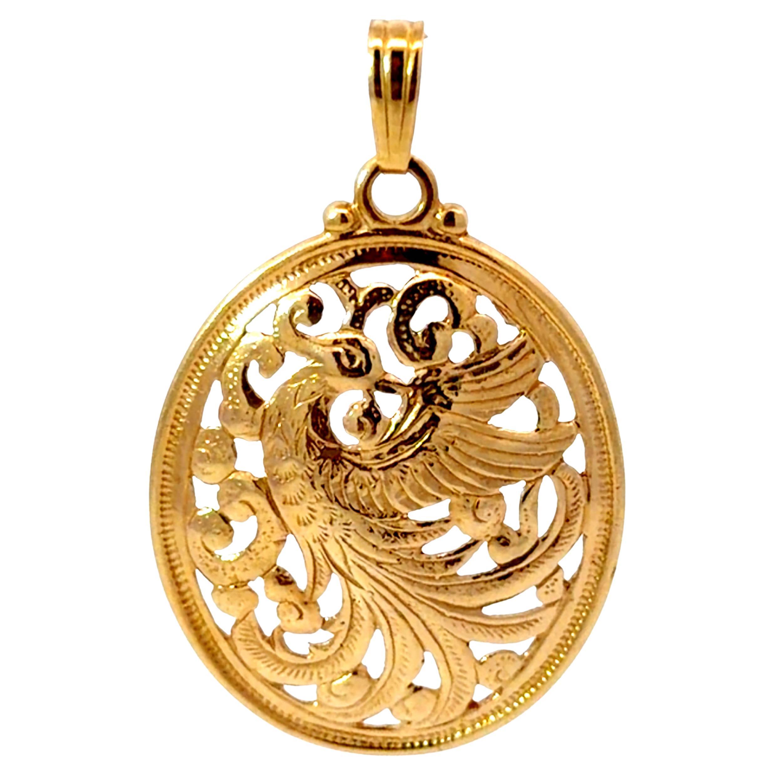 Mings Hawaii Oval Phoenix Pendant 14k Gold