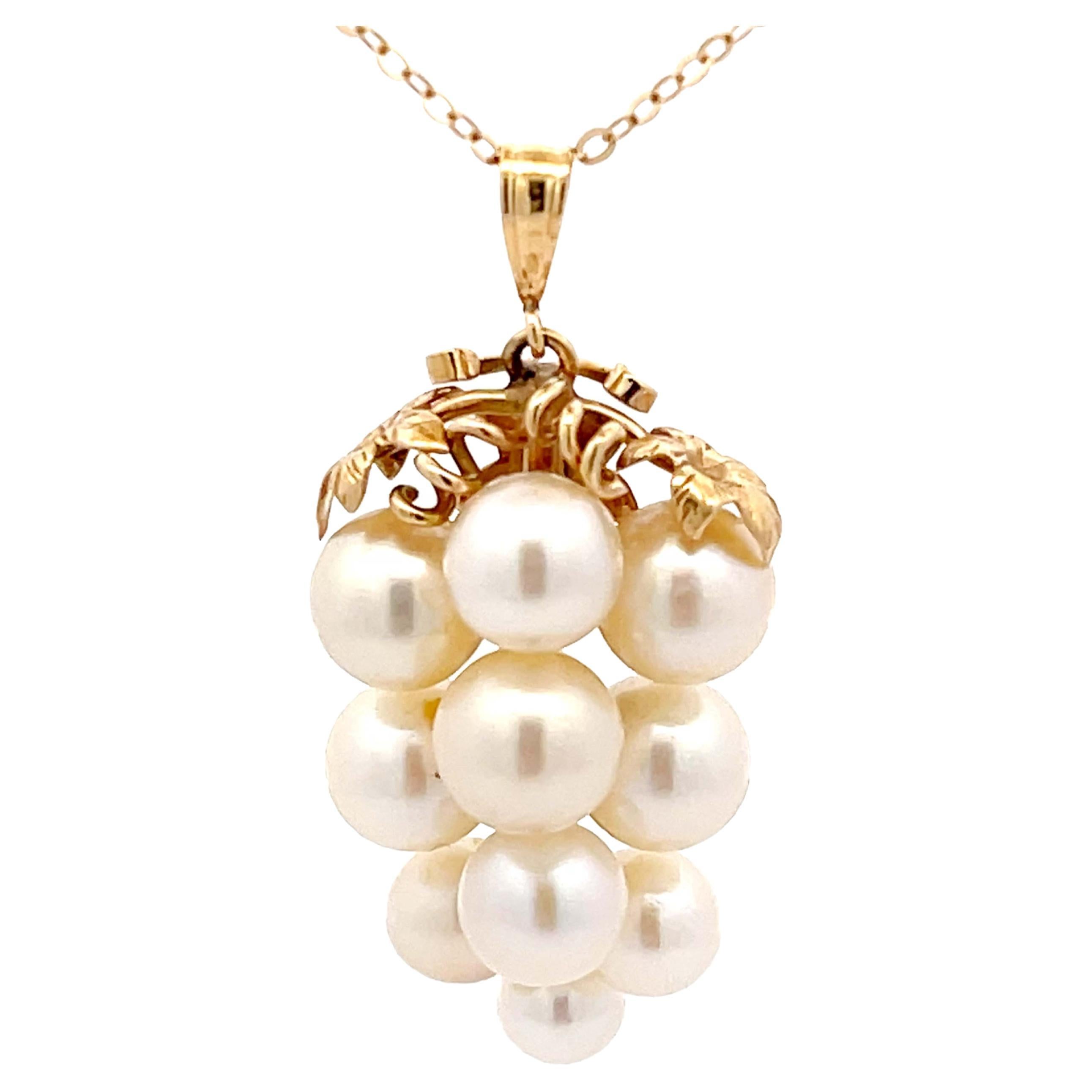 Mings Hawaii Pearl and Leaf Pendant in 14k Yellow Gold with Chain