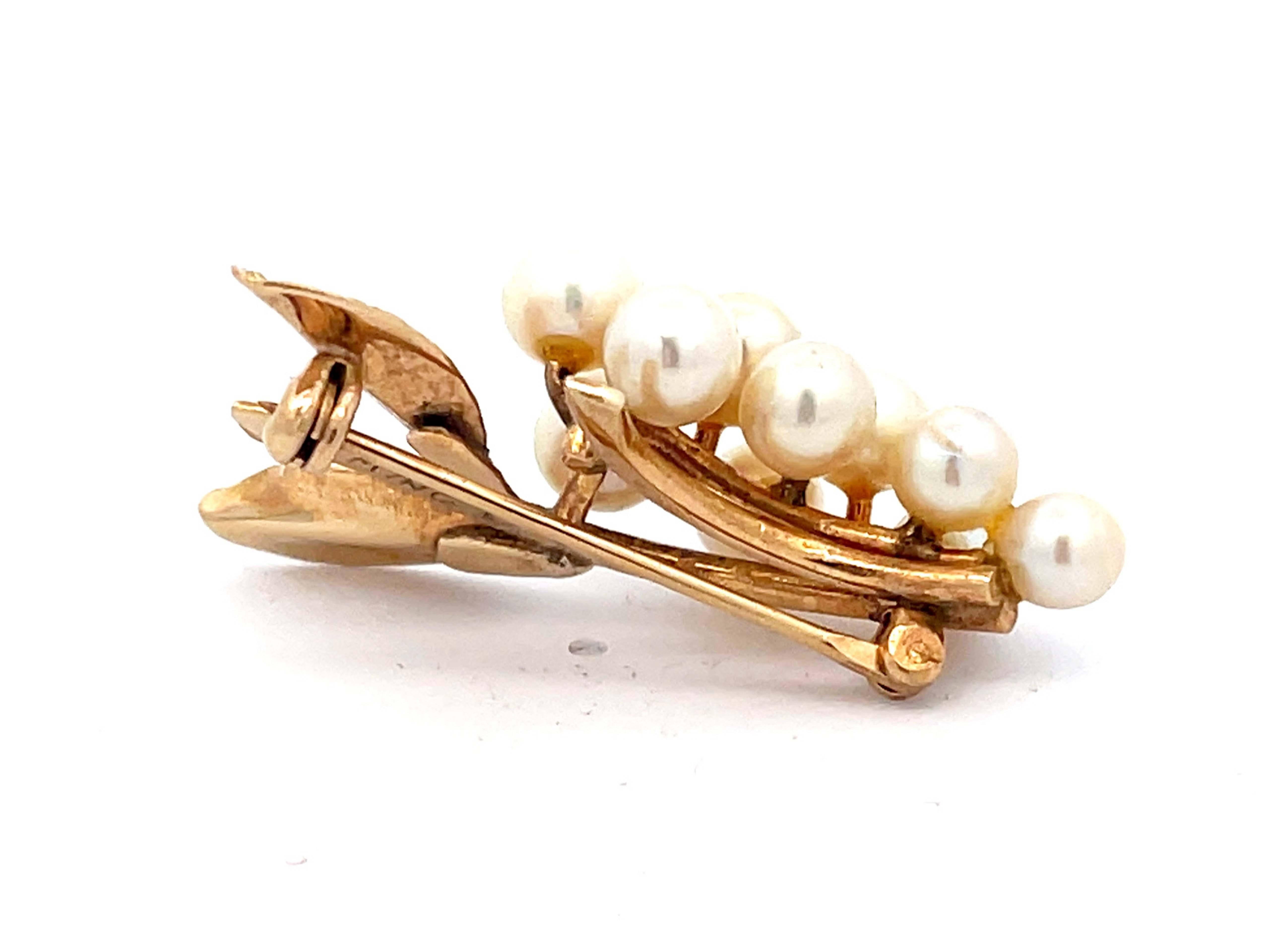 Mings Hawaii Pearl Branch Brooch in 14k Yellow Gold For Sale 1