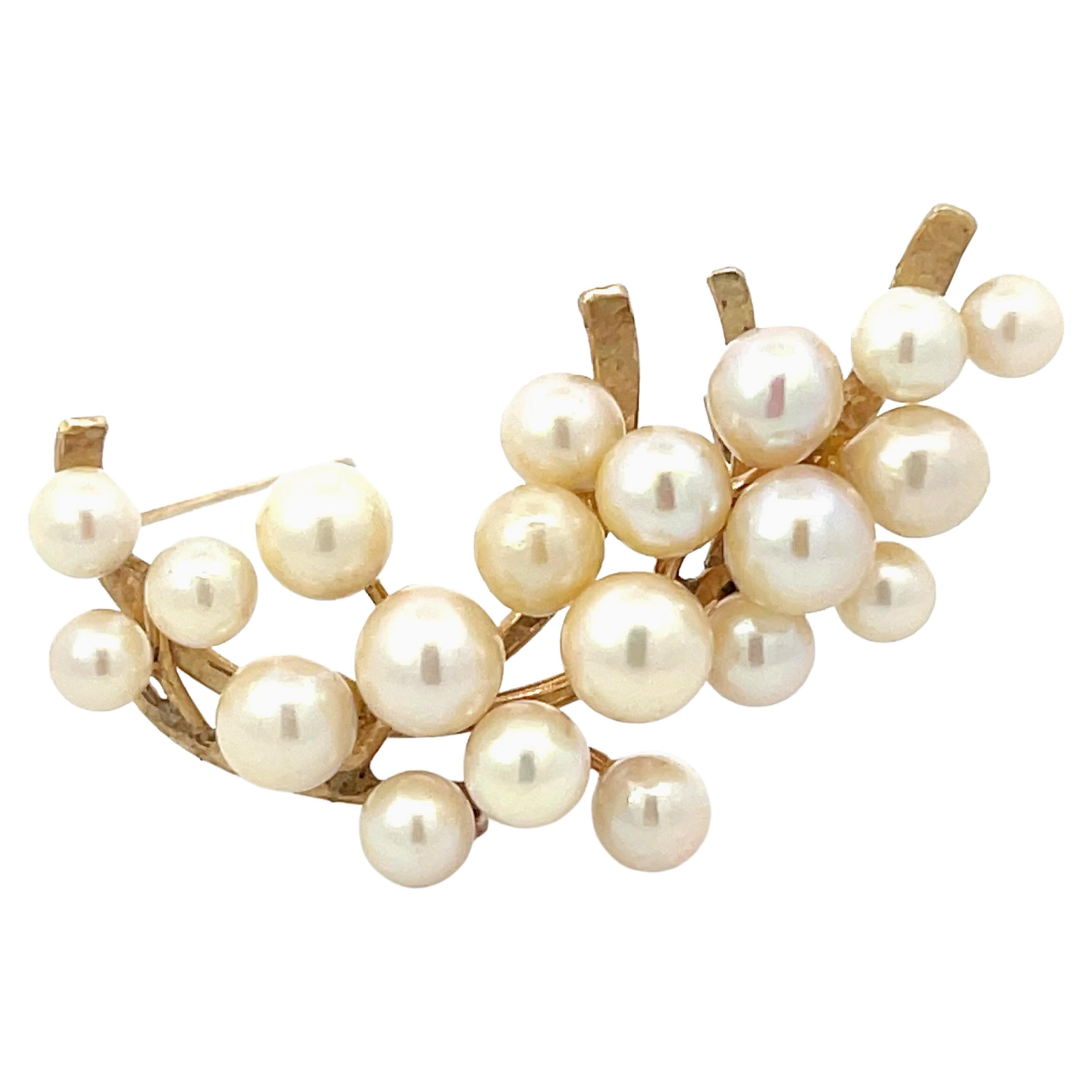 Mings Hawaii Pearl Branch Brooch in 14k Yellow Gold For Sale