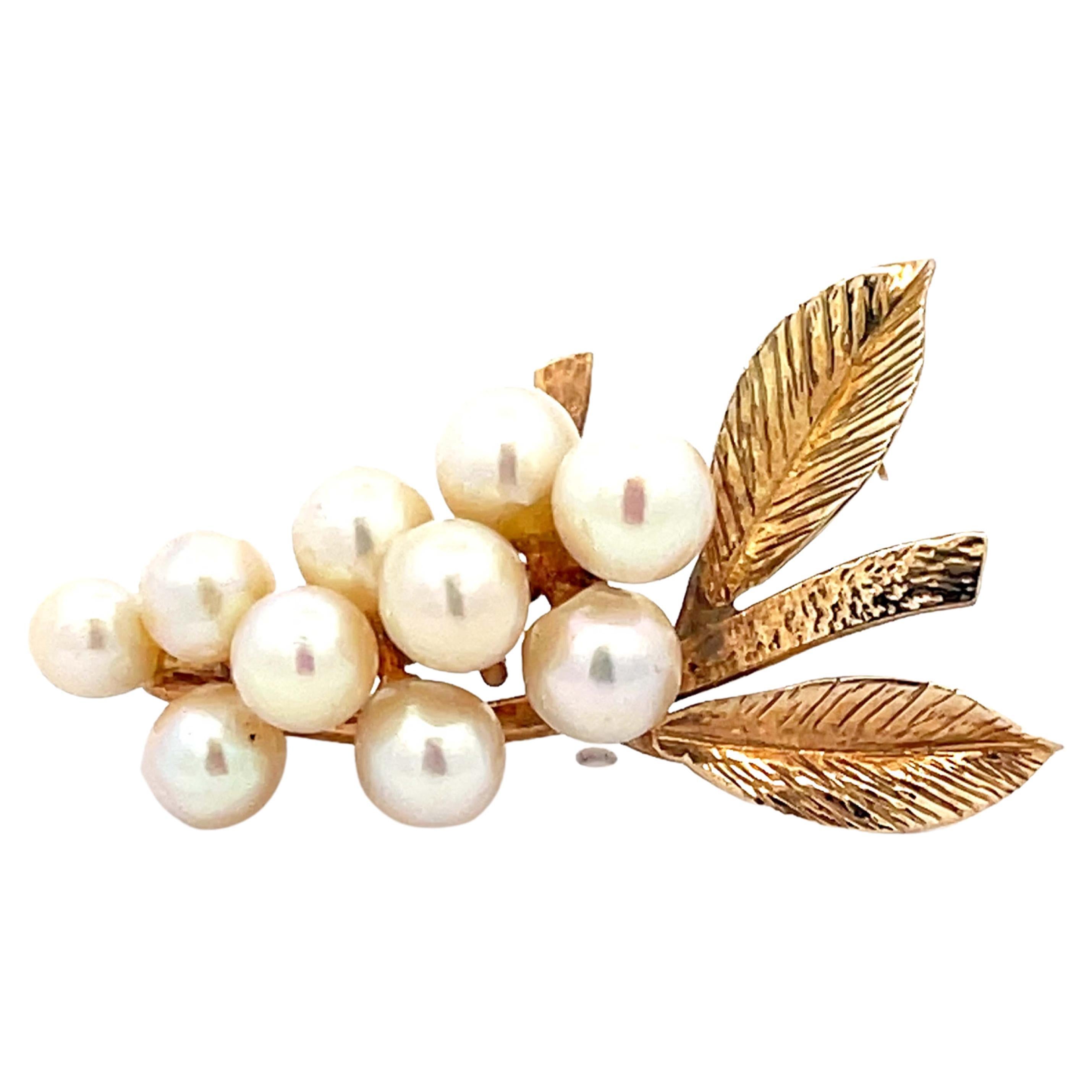 Mings Hawaii Pearl Branch Brooch in 14k Yellow Gold