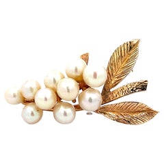 Vintage Mings Hawaii Pearl Branch Brooch in 14k Yellow Gold