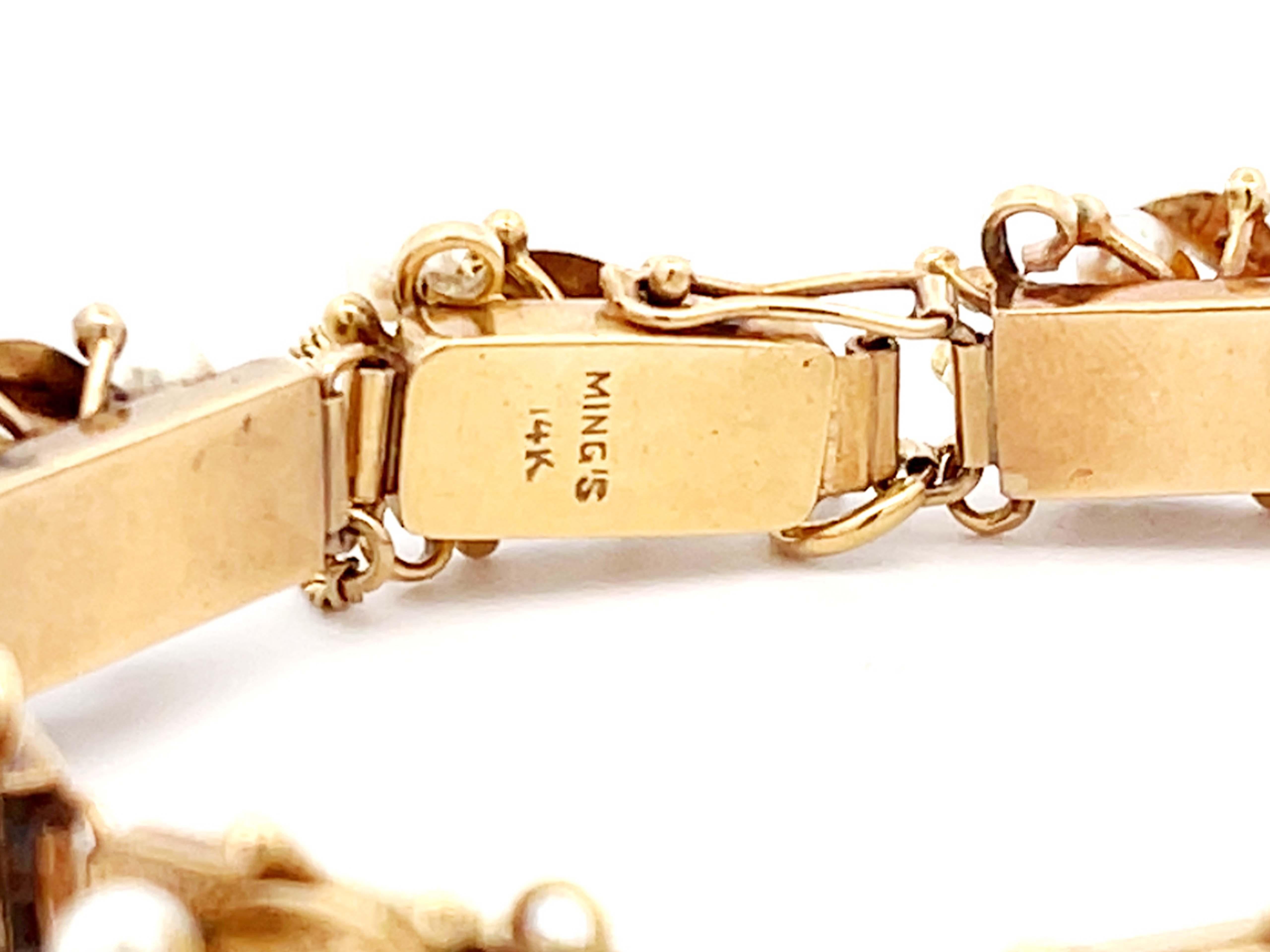 Mings Hawaii Perlenblatt-Armband aus 14 Karat Gelbgold Damen im Angebot