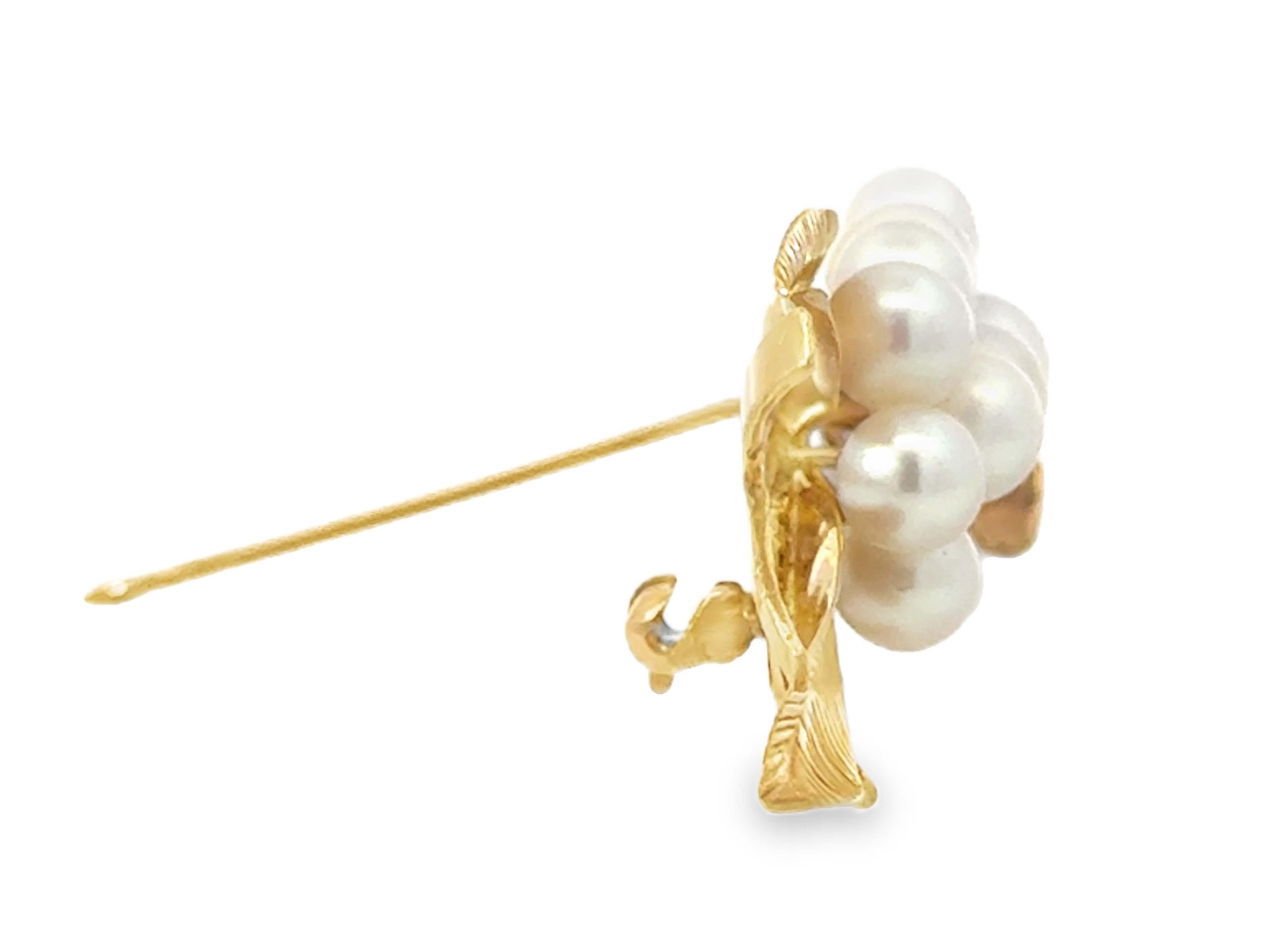 Mings Hawaii Pearl Leaf Branch Brooch Solid 14k Yellow Gold In Excellent Condition For Sale In Honolulu, HI