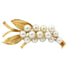 Mings Hawaii Pearl Leaf Branch Brooch Solid 14k Yellow Gold