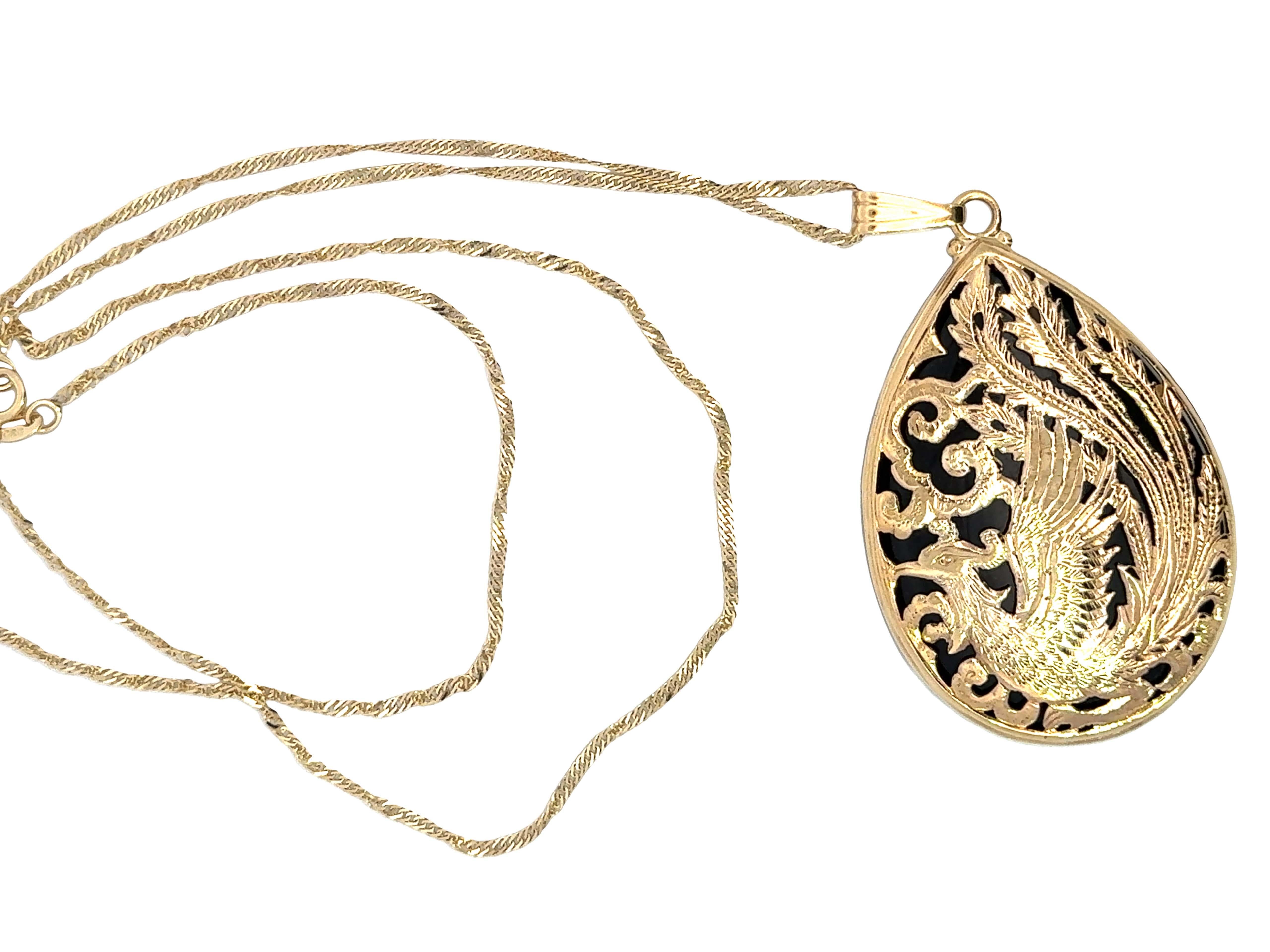 Ming's Hawaii Phoenix Onyx Birnenförmige Halskette 14k Gelbgold (Moderne) im Angebot