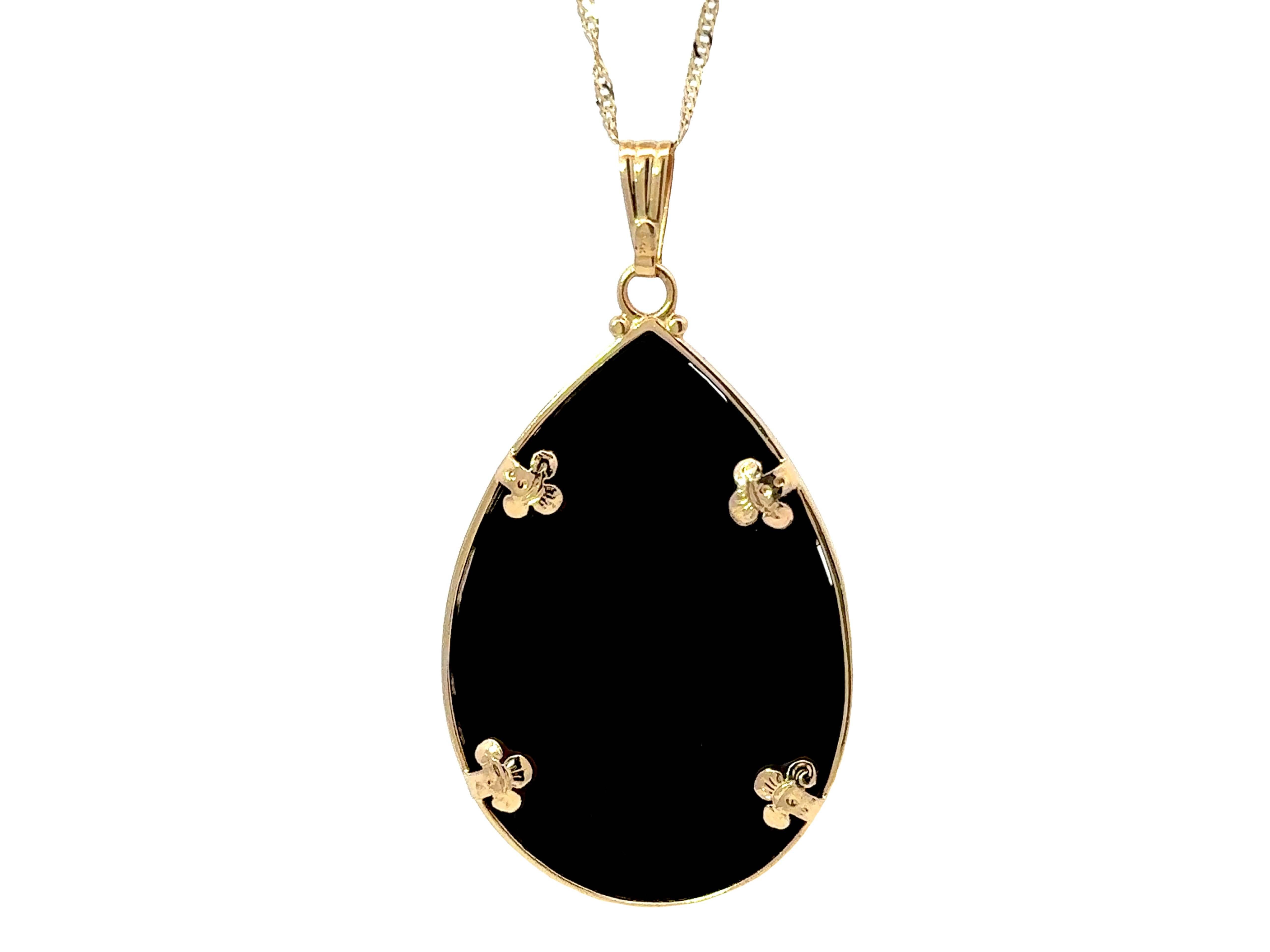 Ming's Hawaii Phoenix Onyx Pear Shaped Necklace 14k Yellow Gold For Sale 1
