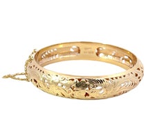 Ming's Hawaii Pierced Dragon and Phoenix Gold Hinged Bangle 14K Yellow Gold