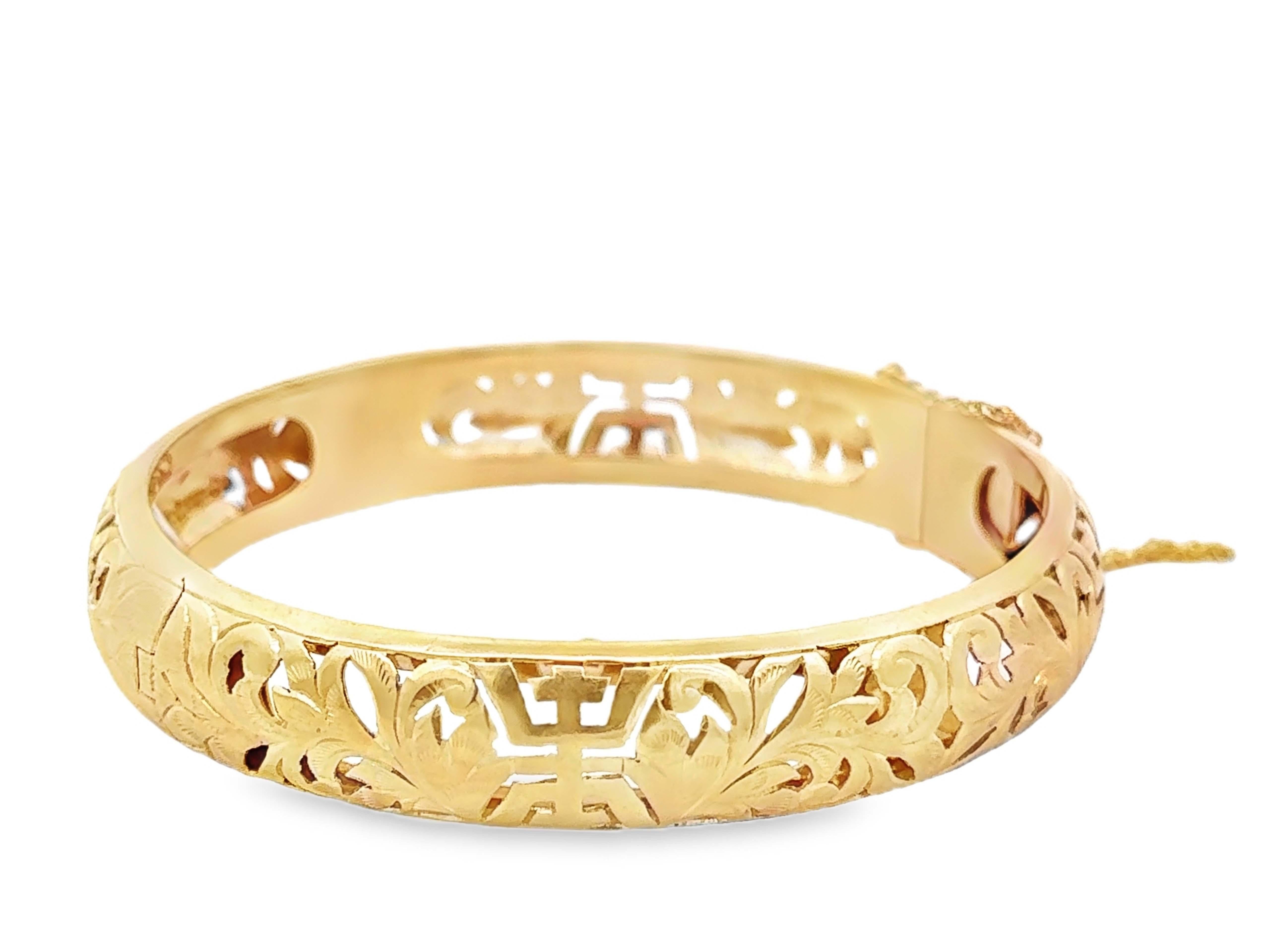 Mings Hawaii Bracelet jonc à charnière en or jaune 14 carats percé de longévité Excellent état - En vente à Honolulu, HI